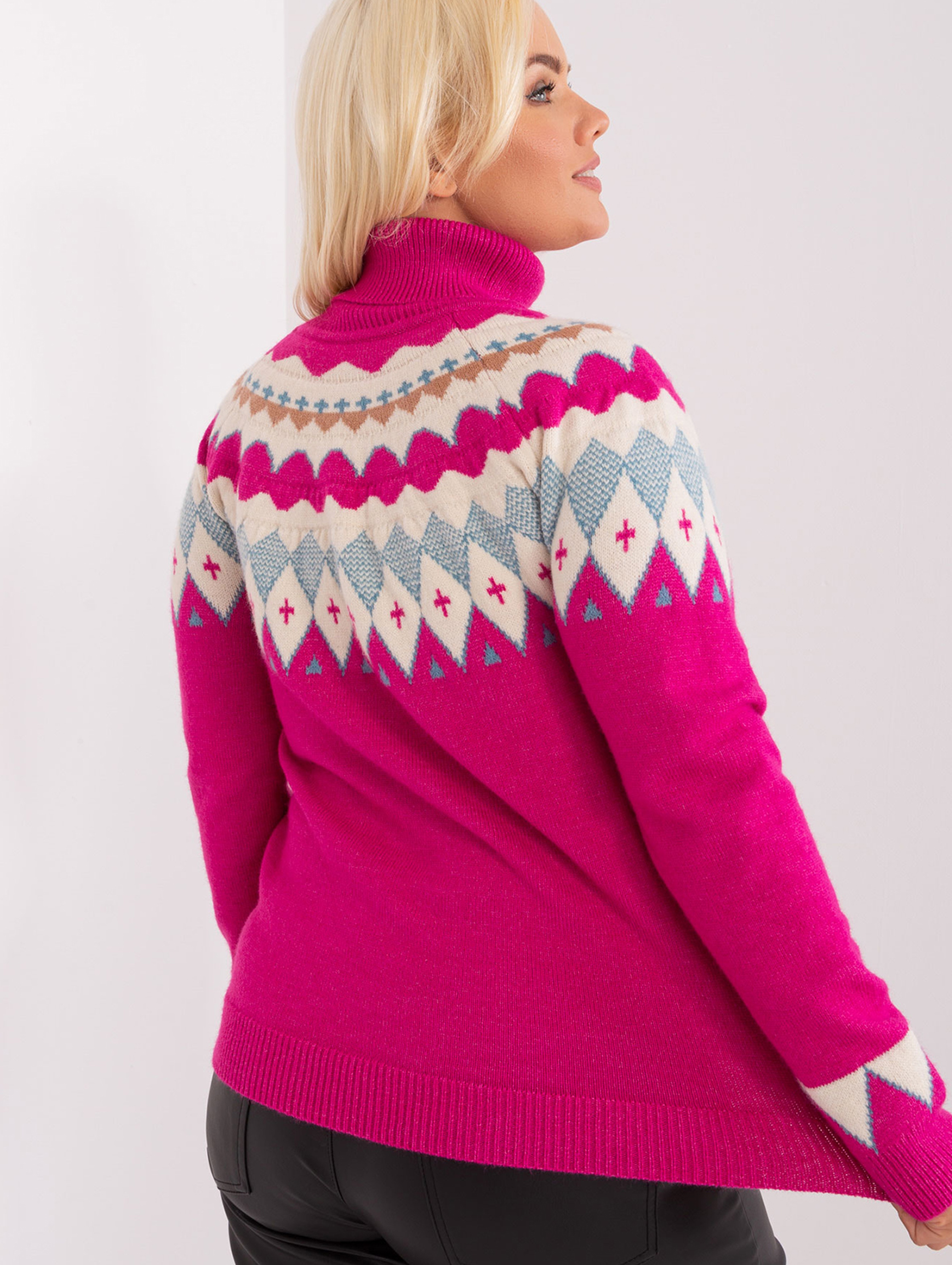 Fuksjowy damski sweter plus size z golfem
