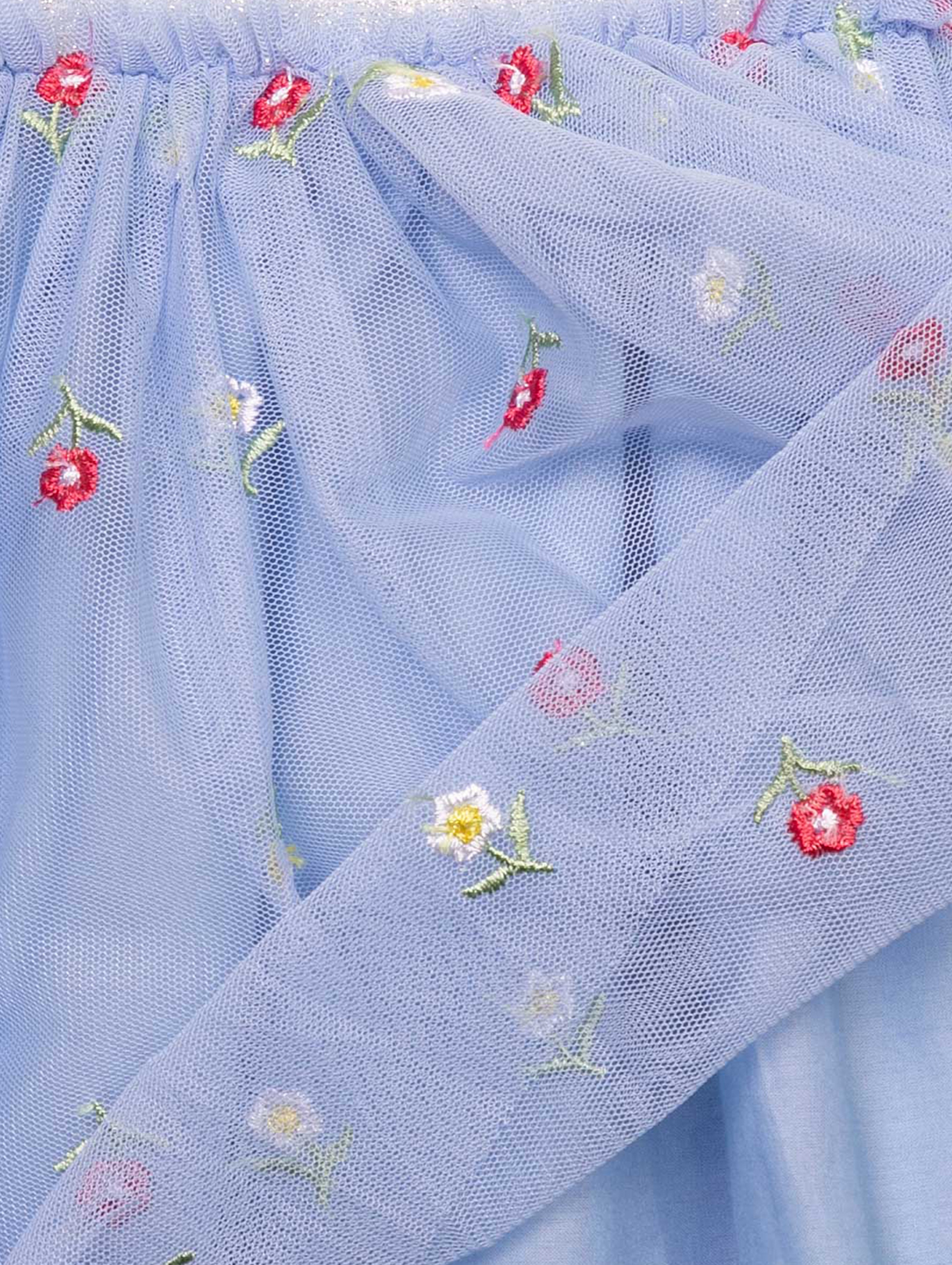 Niebieska spódniczka niemowlęca tiulowa w kwiatki