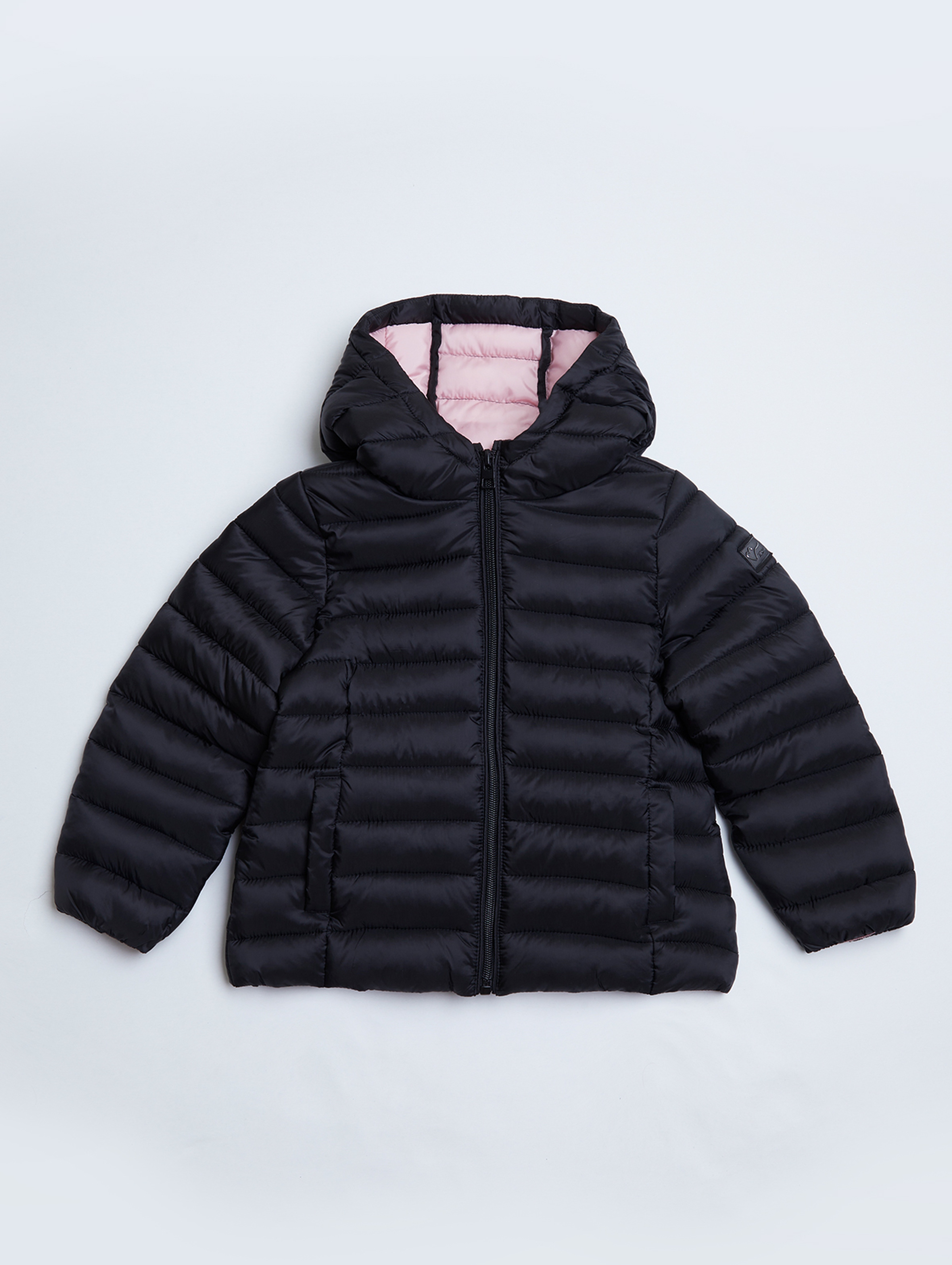 Czarna, lekka pikowana kurtka przejściowa z kapturem dla dziewczynki - Limited Edition