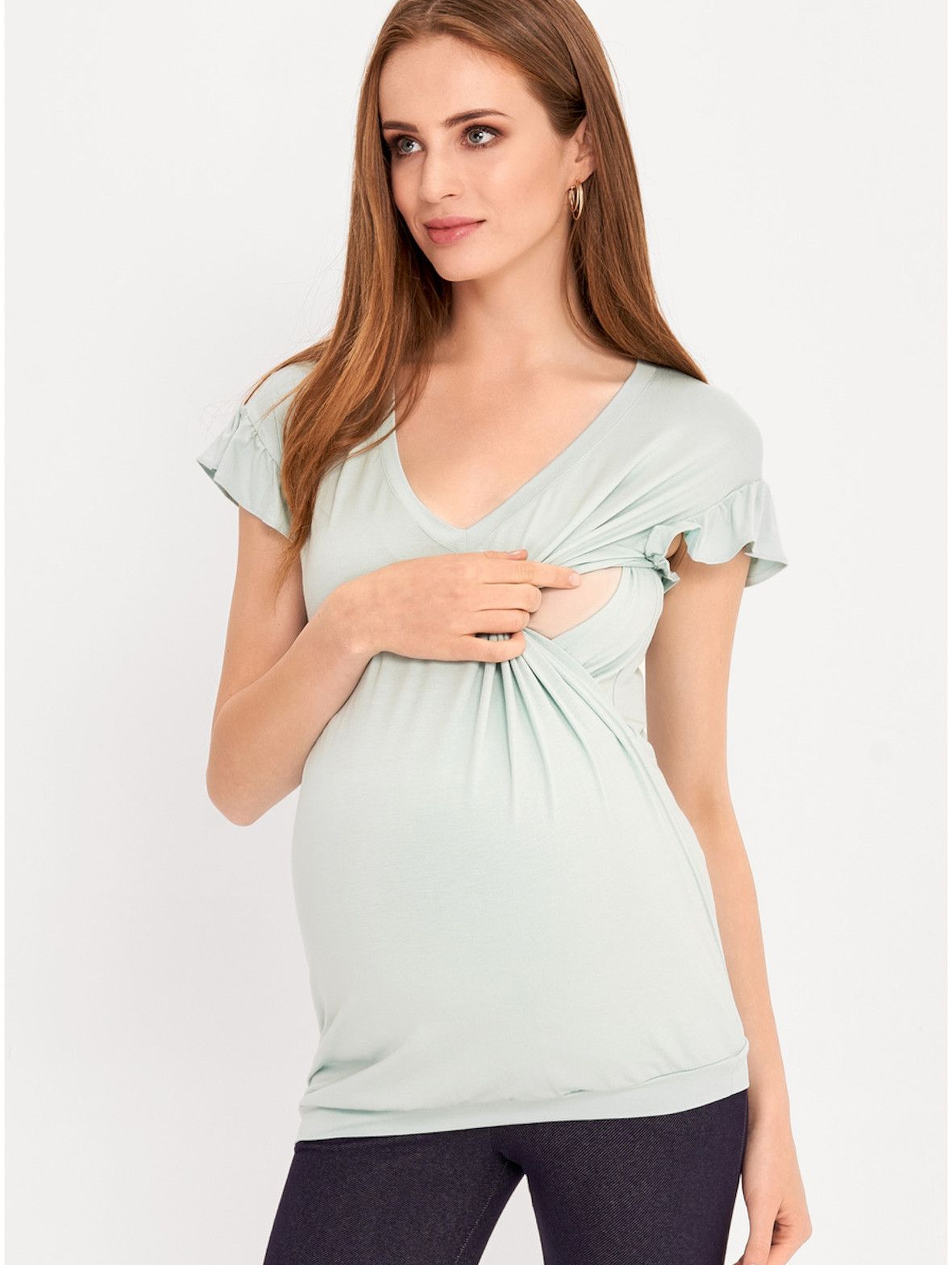 ﻿T-shirt ciążowy i dla karmiącej mamy w pastelowym odcieniu mięty