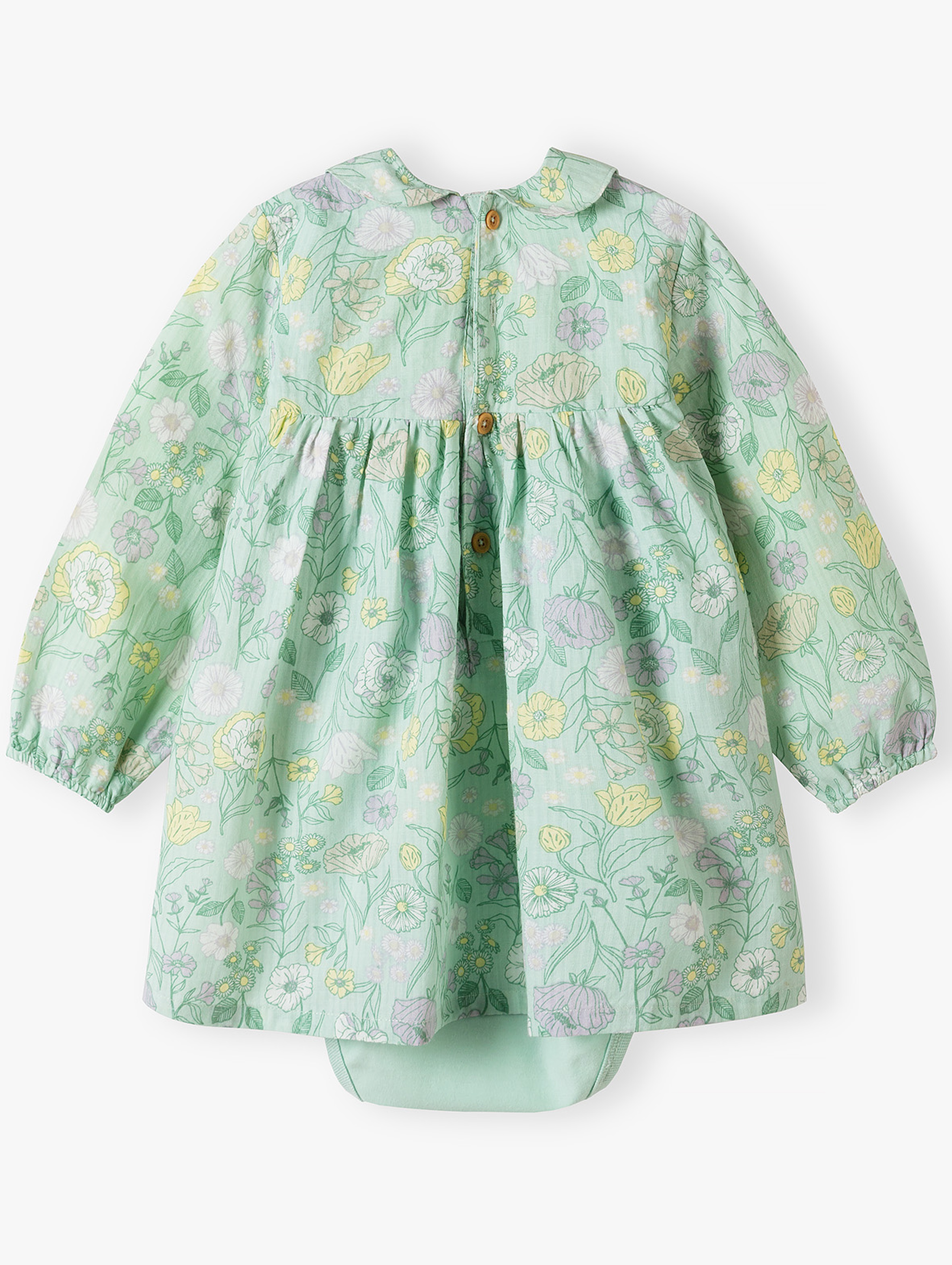 Sukienko- body dla niemowlaka - zielone w kwiaty - długi rękaw - 5.10.15.