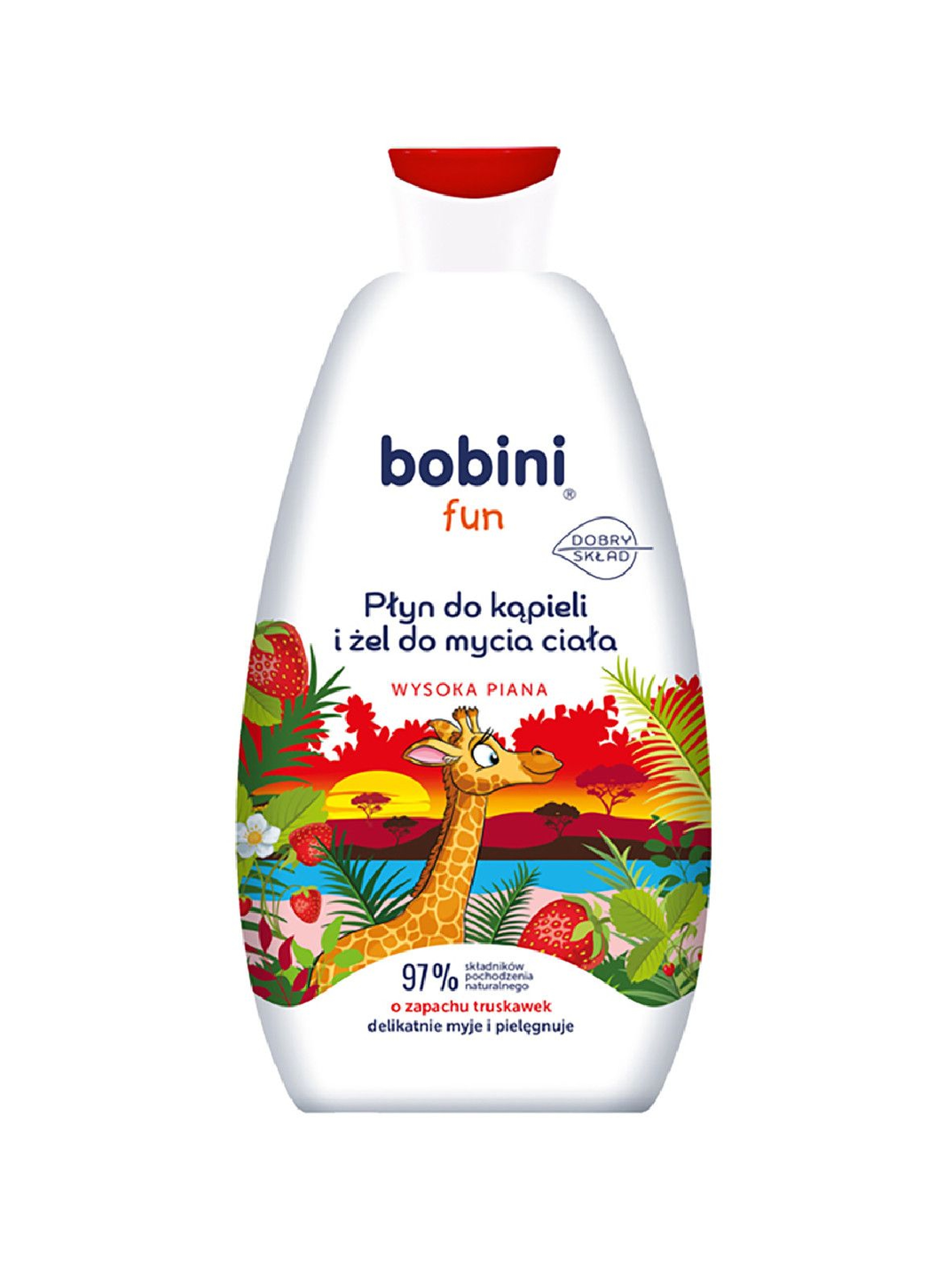 BOBINI Fun Płyn do kąpieli i żel do mycia - o zapachu truskawek - Wysoka piana 500 ml