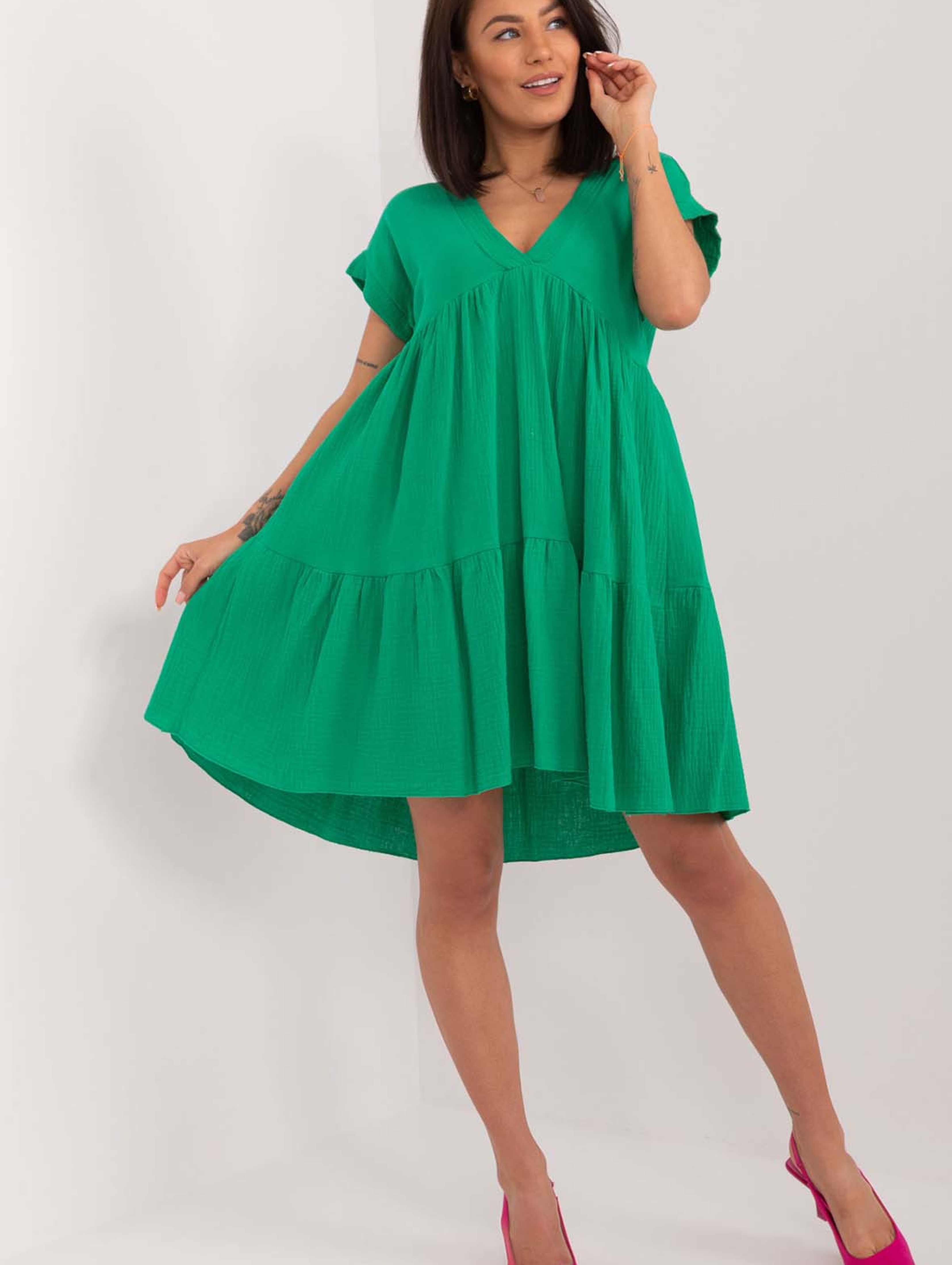 Luźna bawełniana sukienka damska - zielona