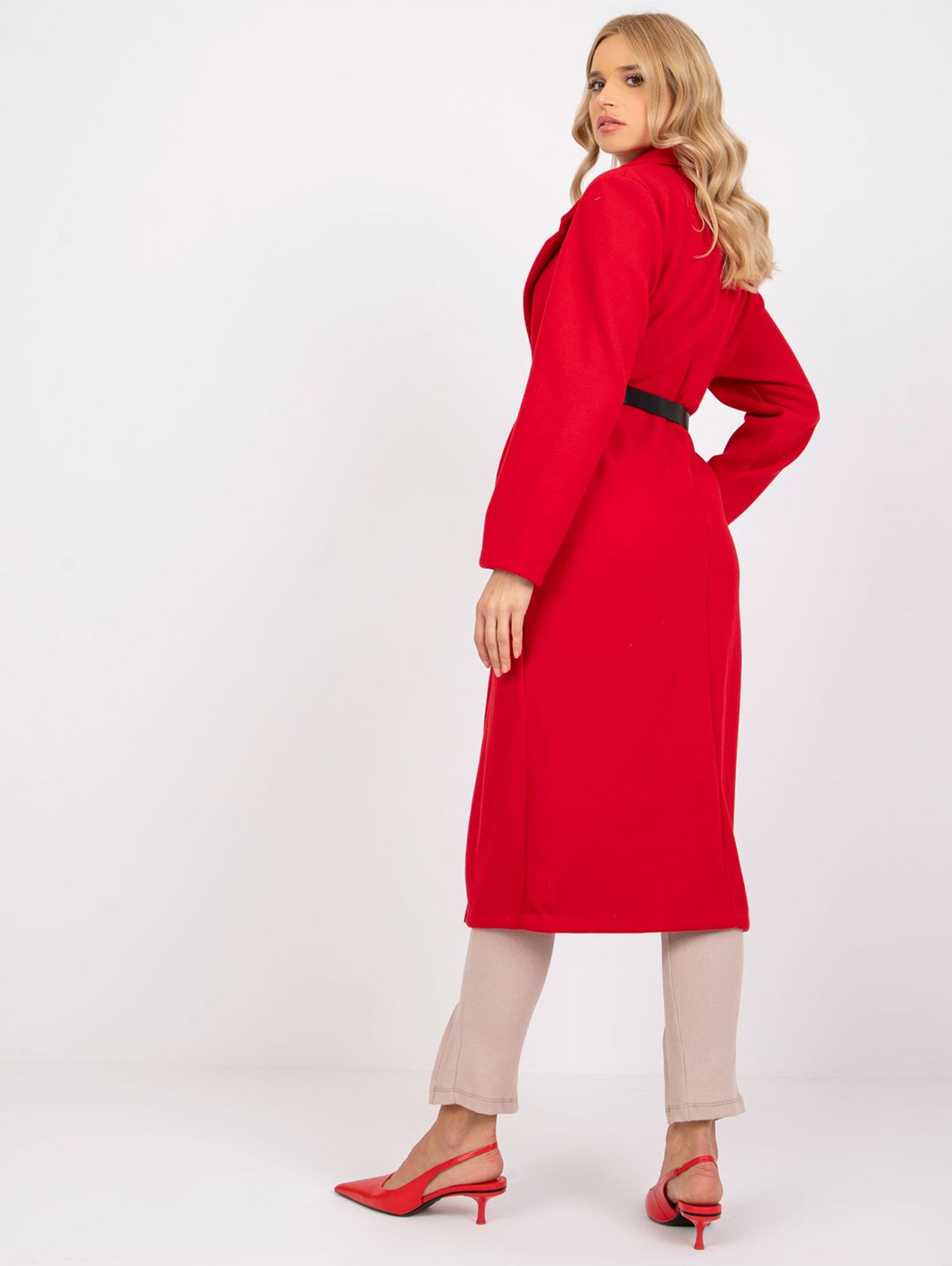 Oversizowy płaszcz damski długi - czerwony