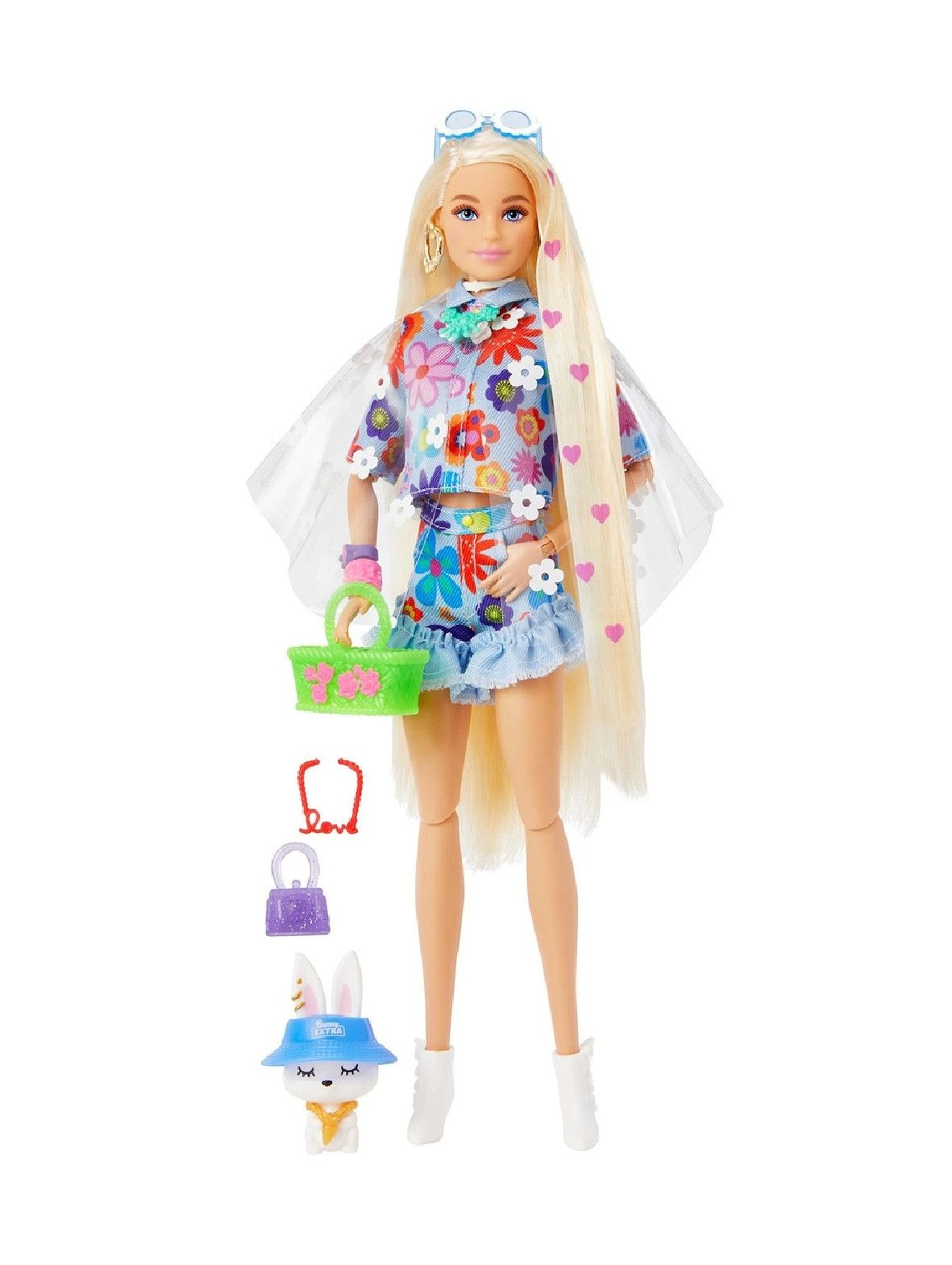 Barbie Extra Lalka- komplet w kwiatki/blond włosy 3+