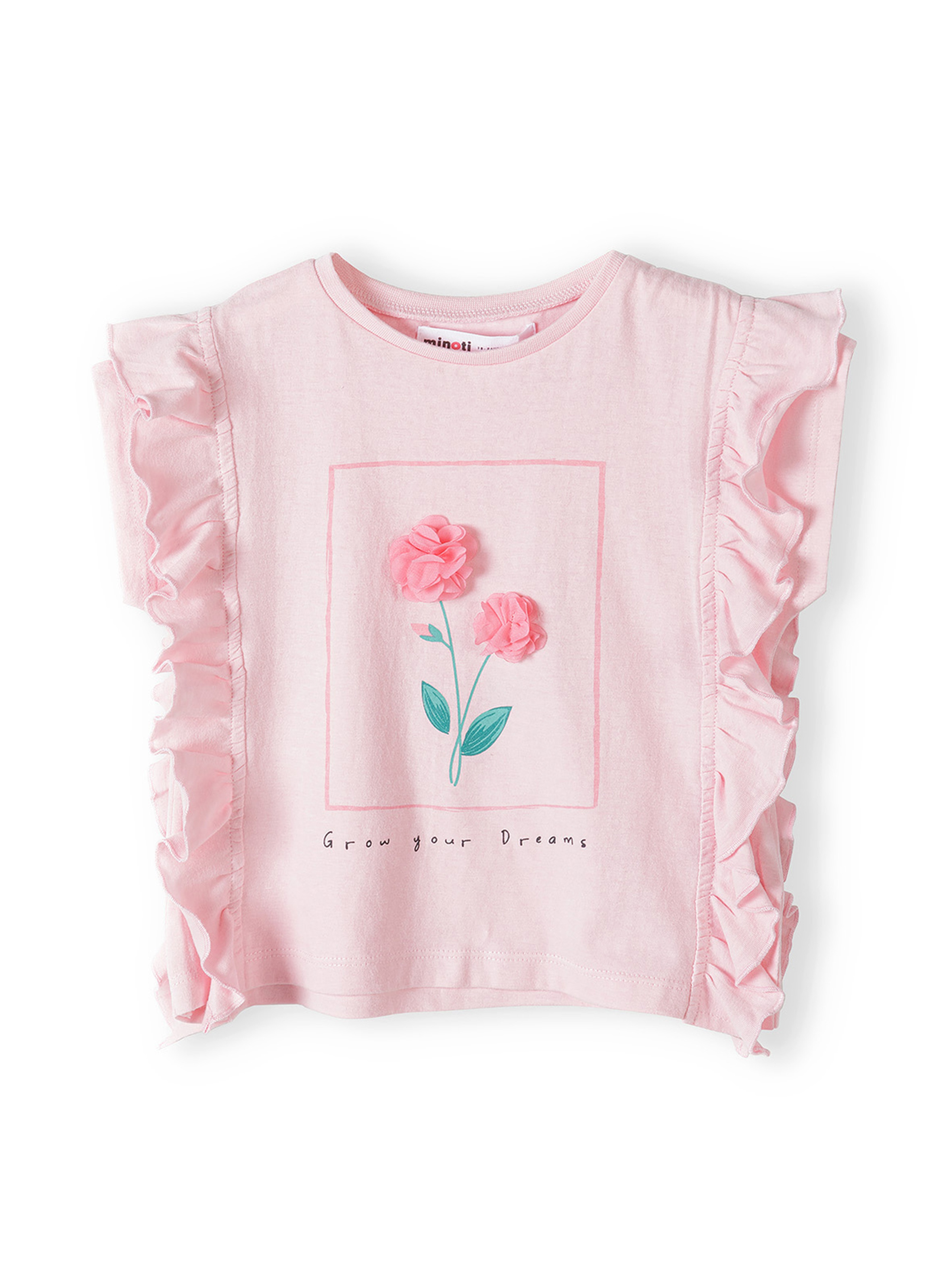 Komplet niemowlęcy - różowa bluzka + białe legginsy w kwiatki