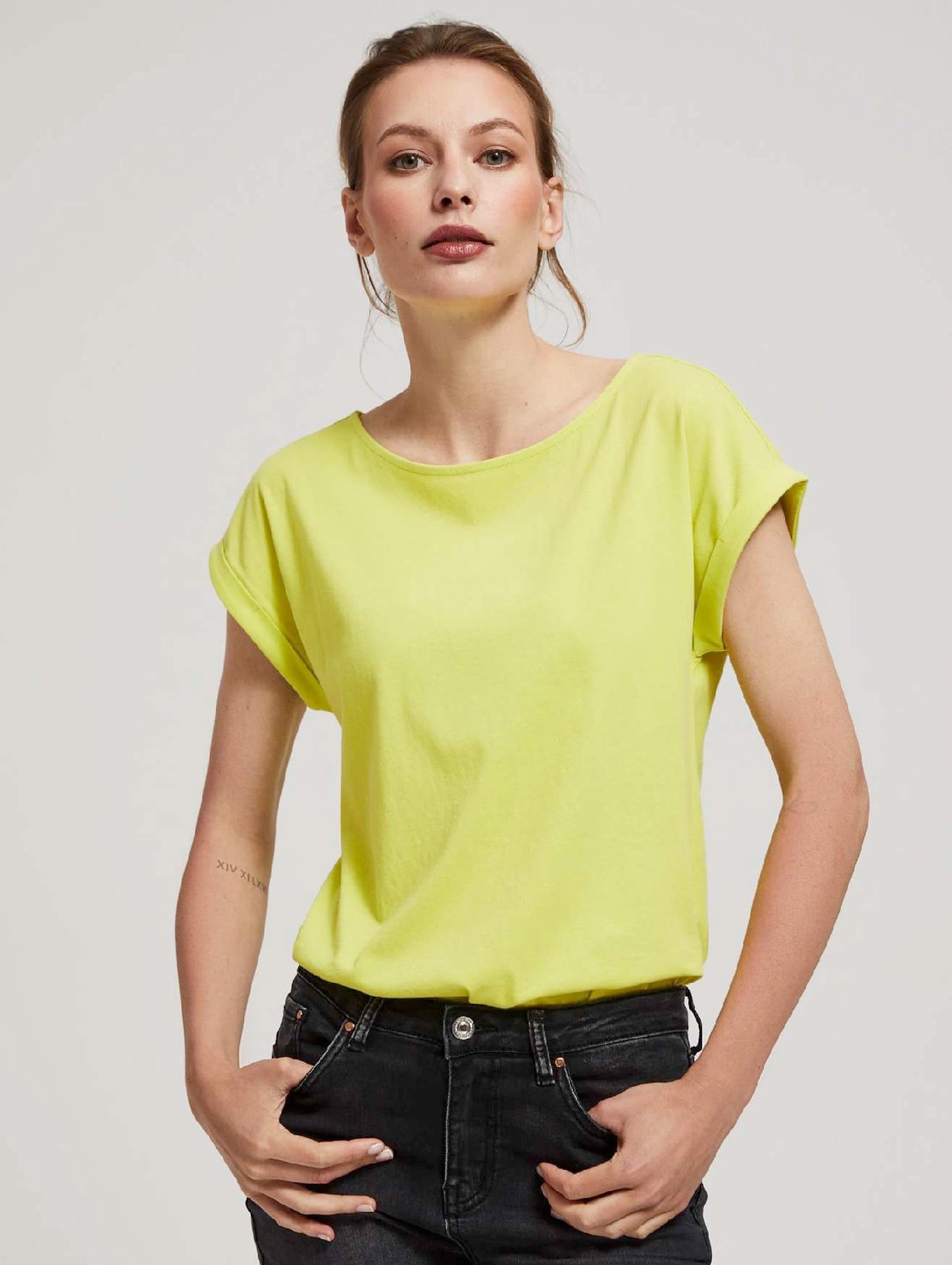 Bawełniany t-shirt damski gładki- limonkowy