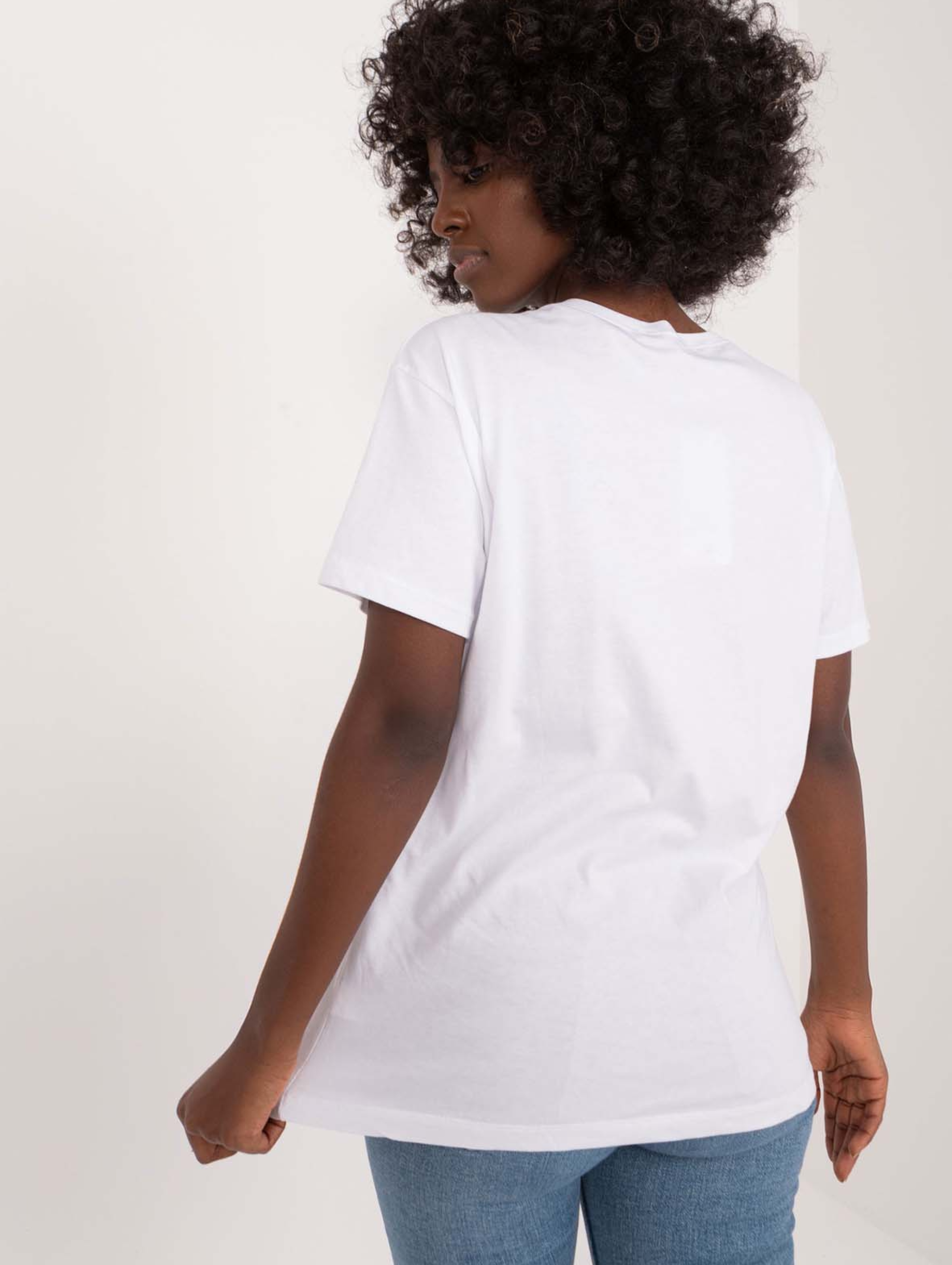 Biały bawełniany t-shirt damski z misiem i kokardą