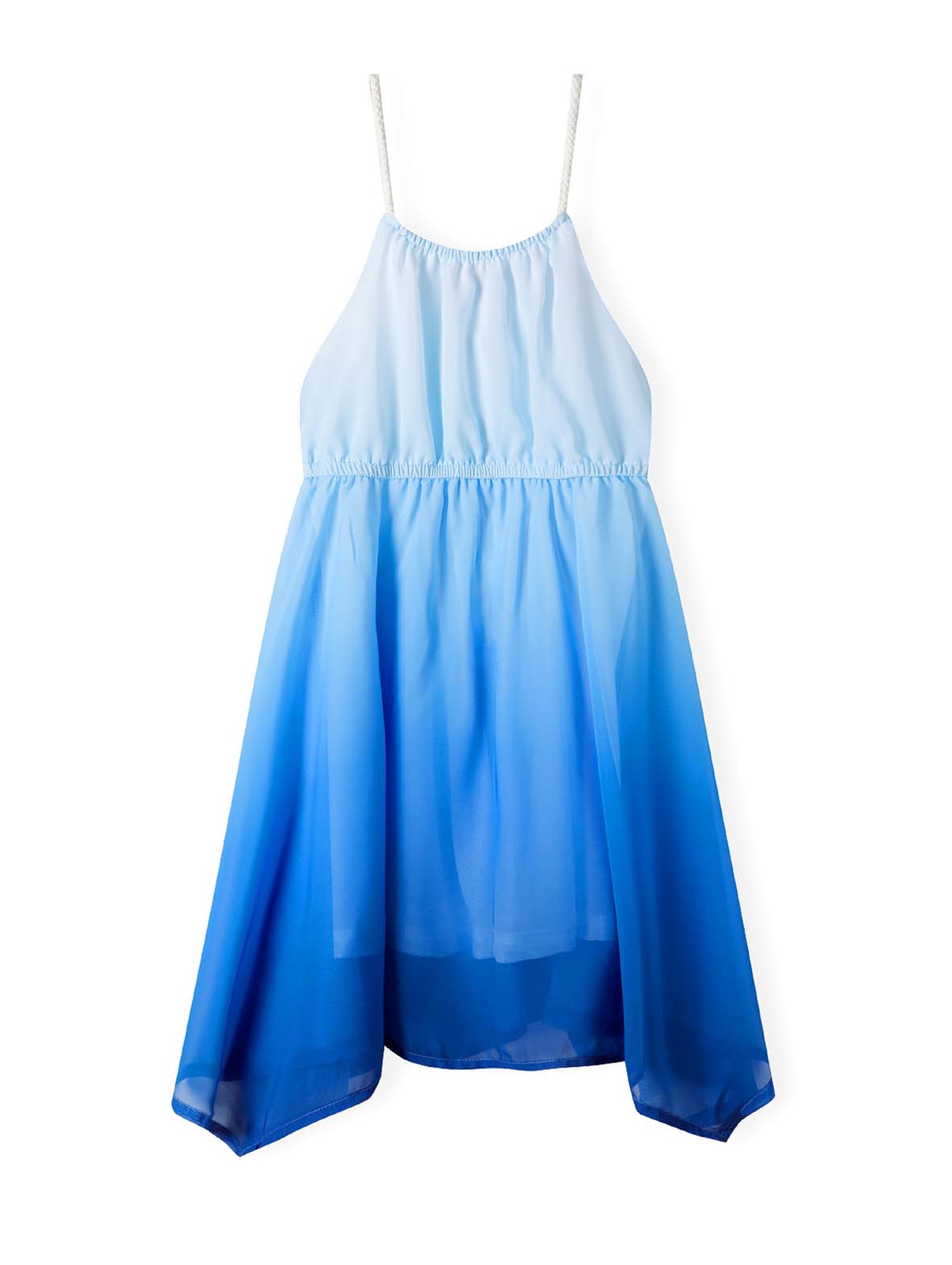 Lekka sukienka na ramiączkach z asymetrycznym dołem- niebieska