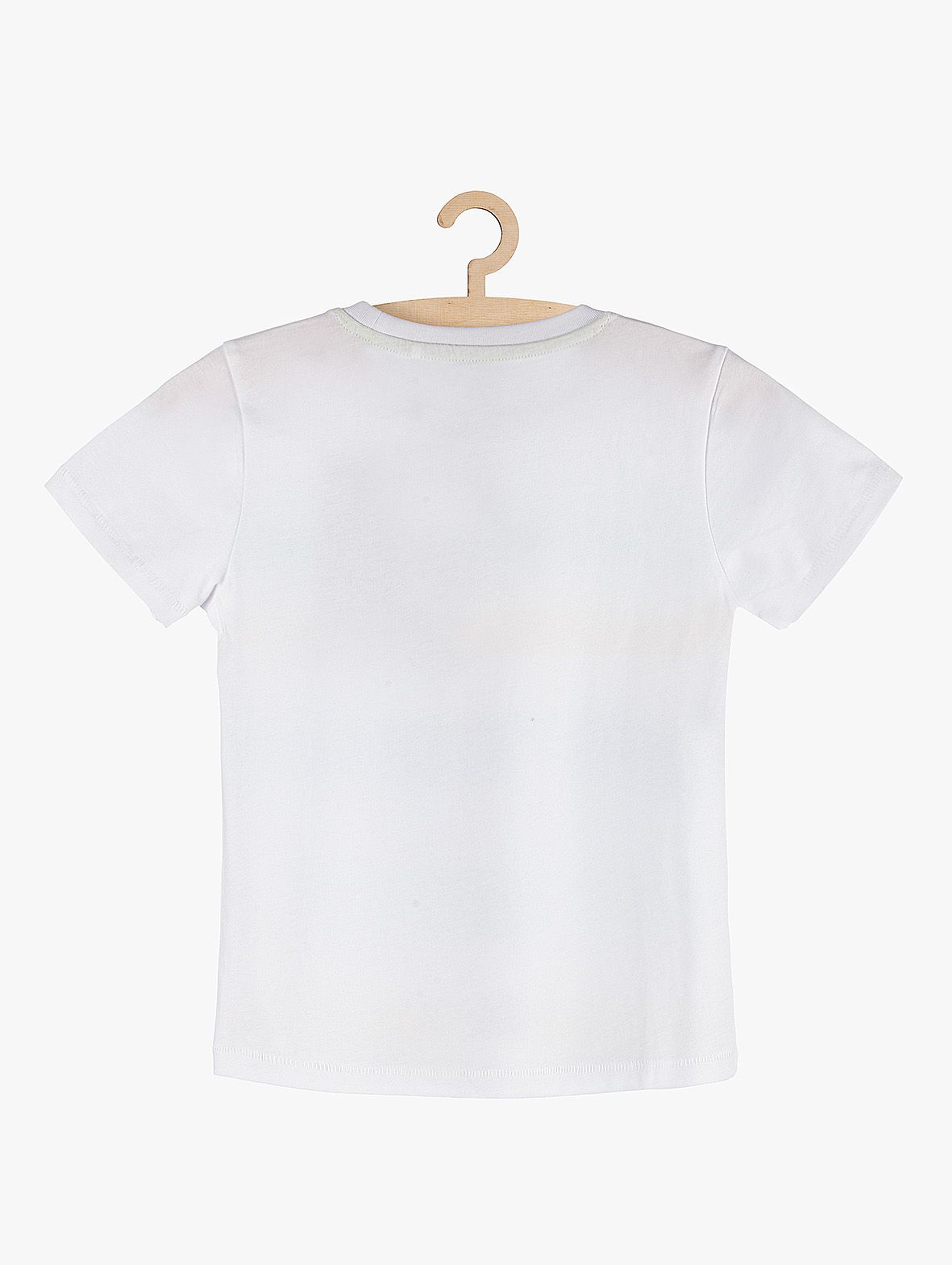 T-shirt chłopięcy biały w kolorowe paski- 100% bawełna