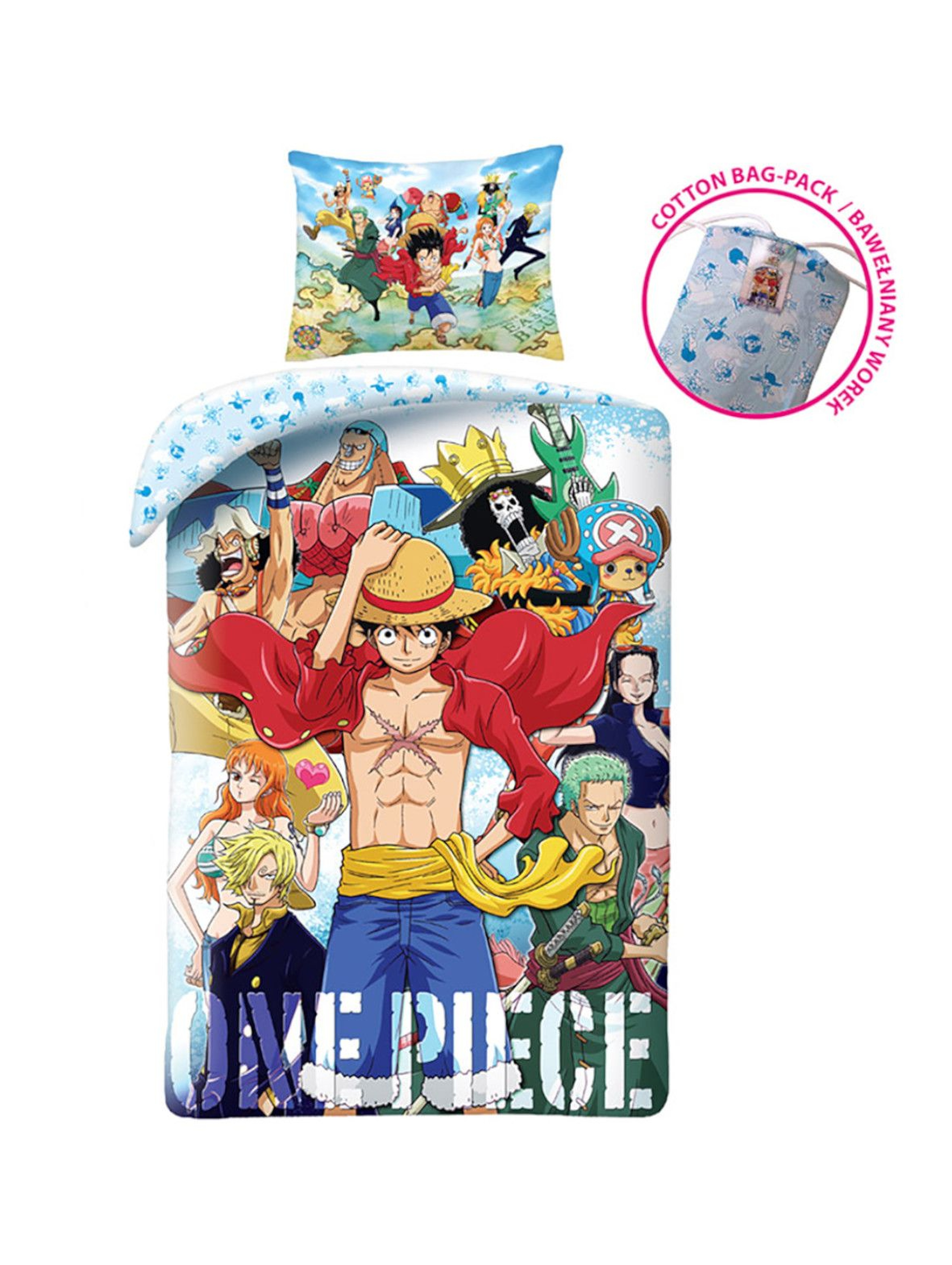 Bawełniana pościel dziecięca One Piece- zapakowana w bawełniany worek 140 x 200 cm+70 x 90 cm