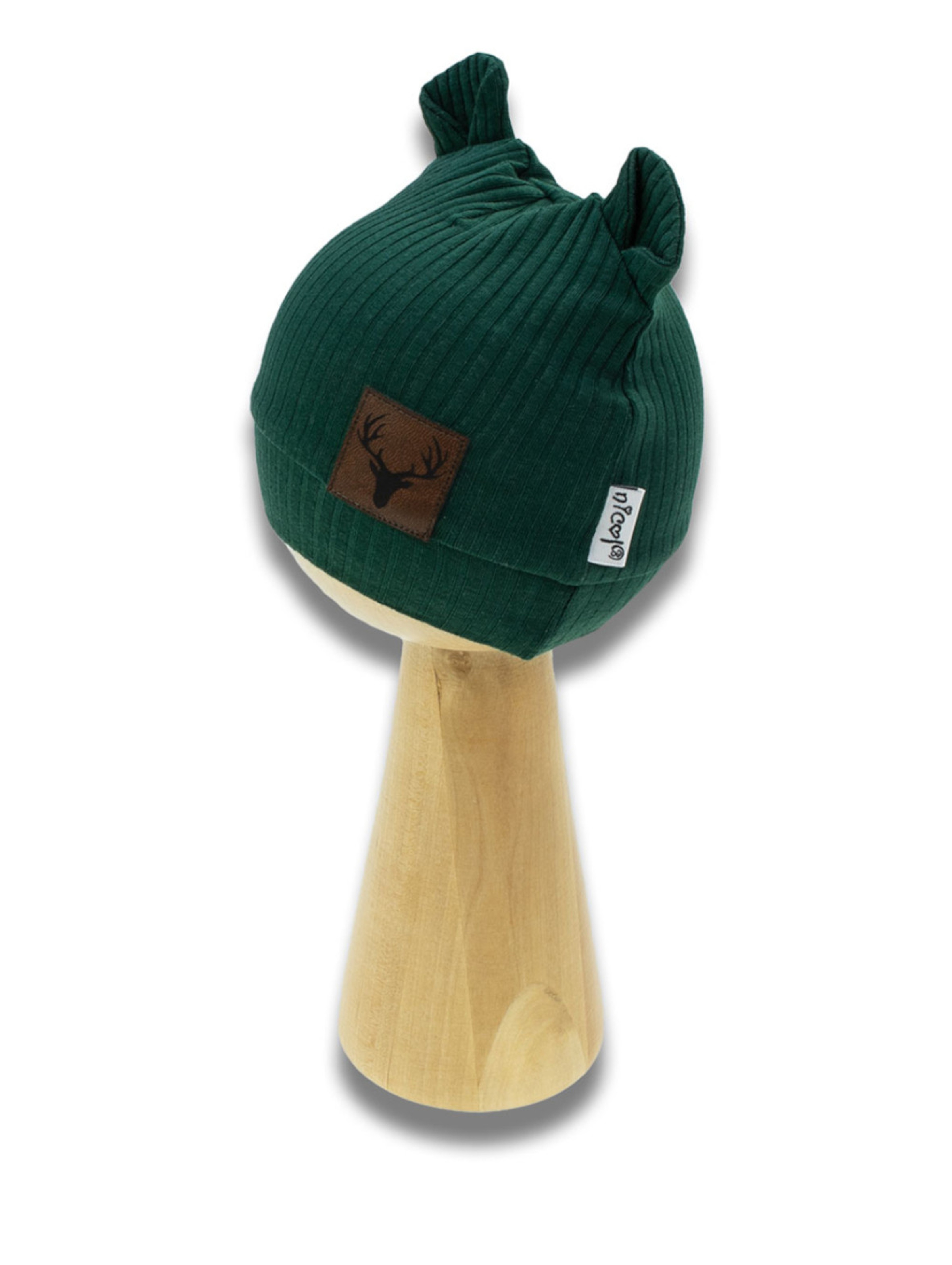 Prążkowana czapka bawełniana z uszkami zielona