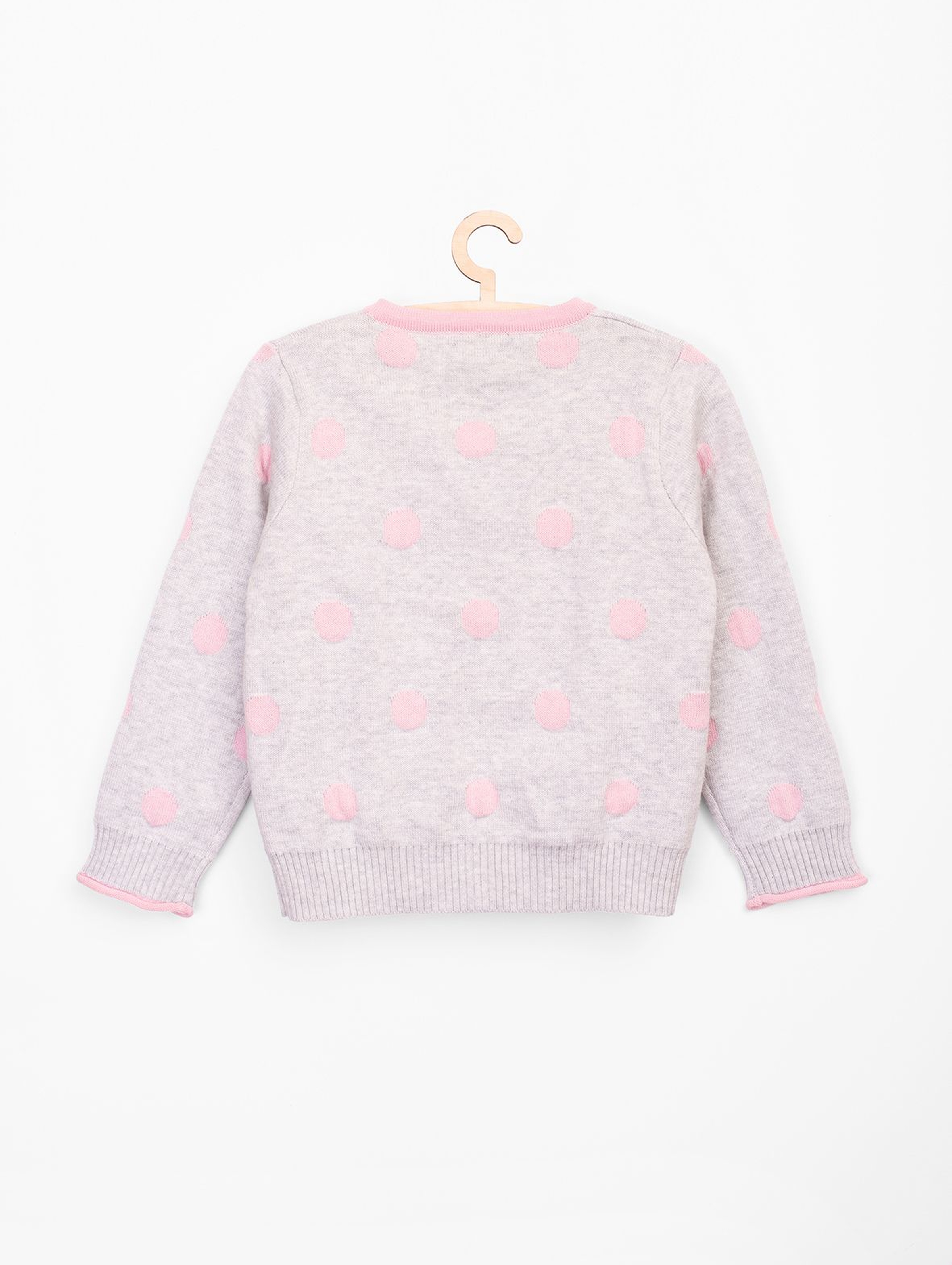 Sweter dla niemowlaka szary w różowe grochy