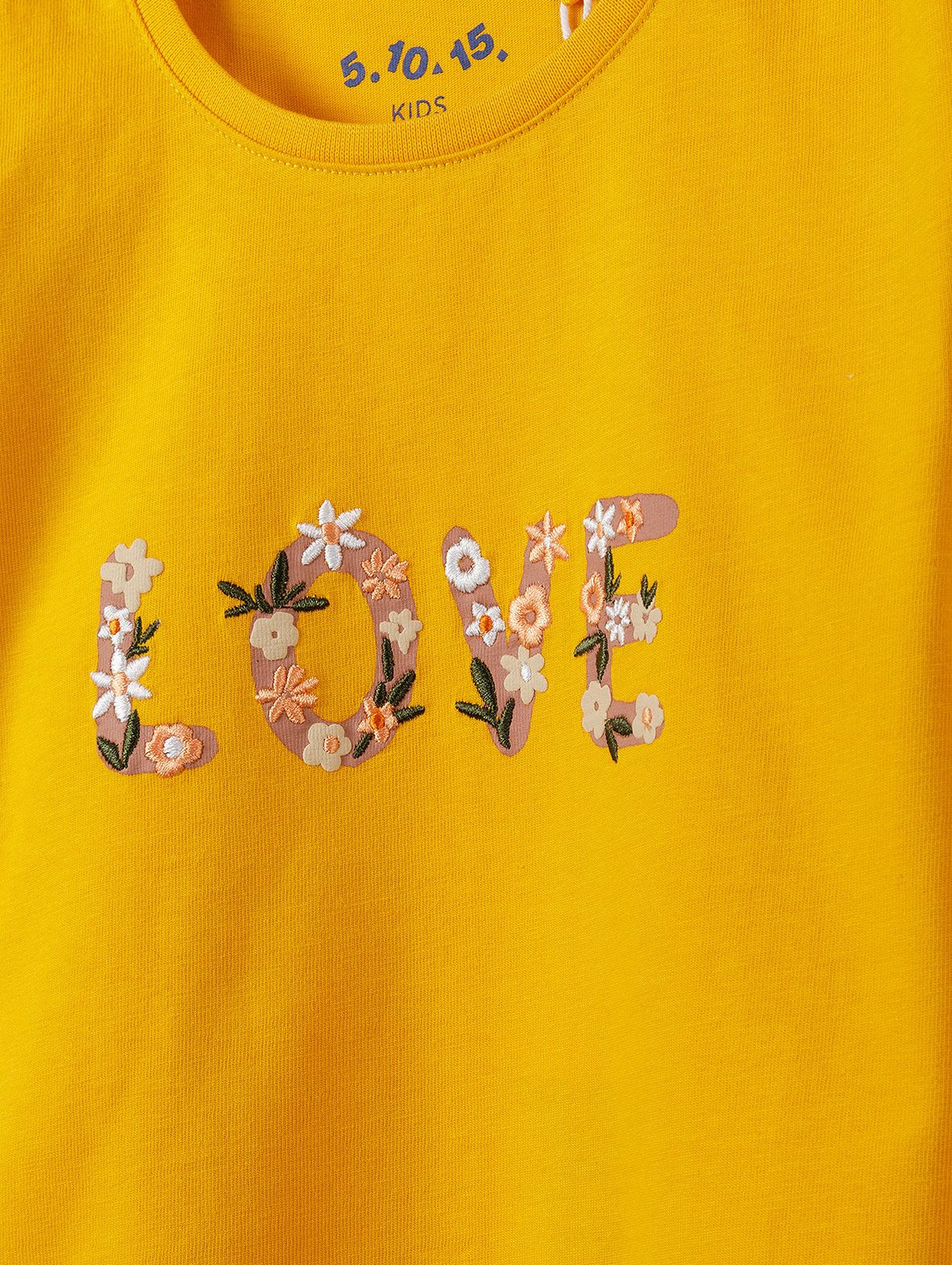 Bawełniana bluzka dziewczęca z kwiatowym napisem Love