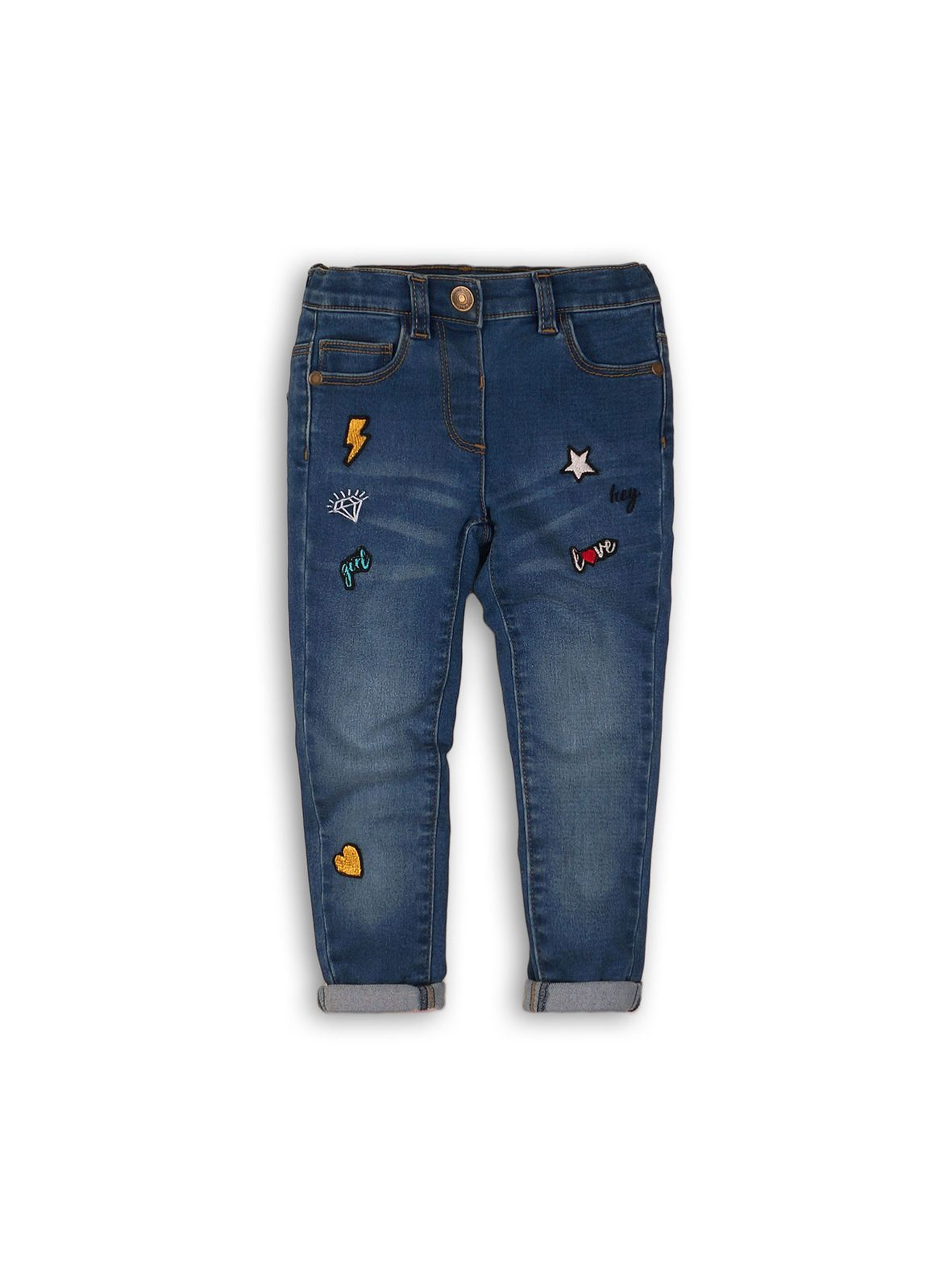 Spodnie dziecięce jeansowe- niebieskie z naszywkami