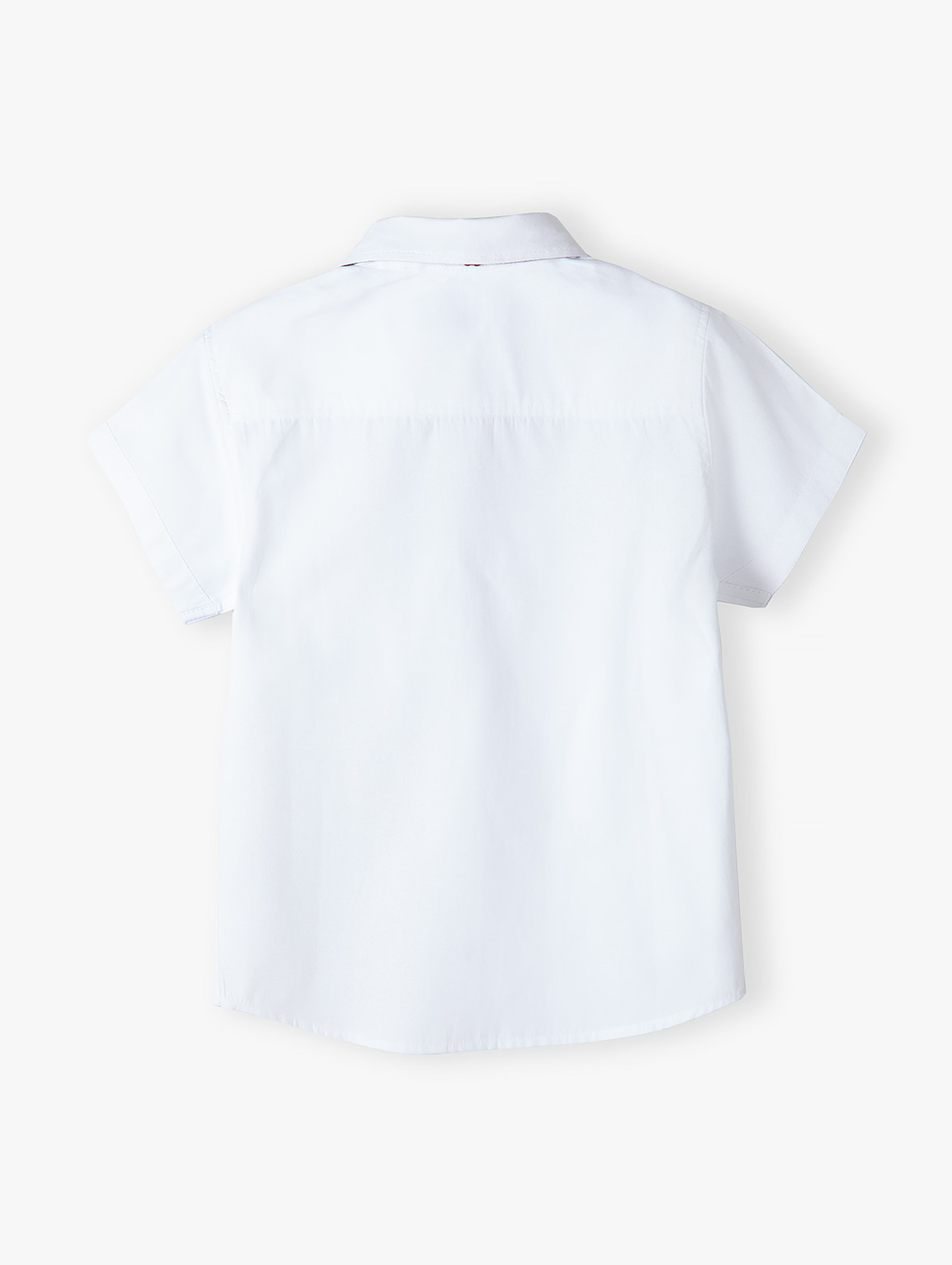 Biała koszula chłopięca regular bawełniana z krótkim rękawem i muszką