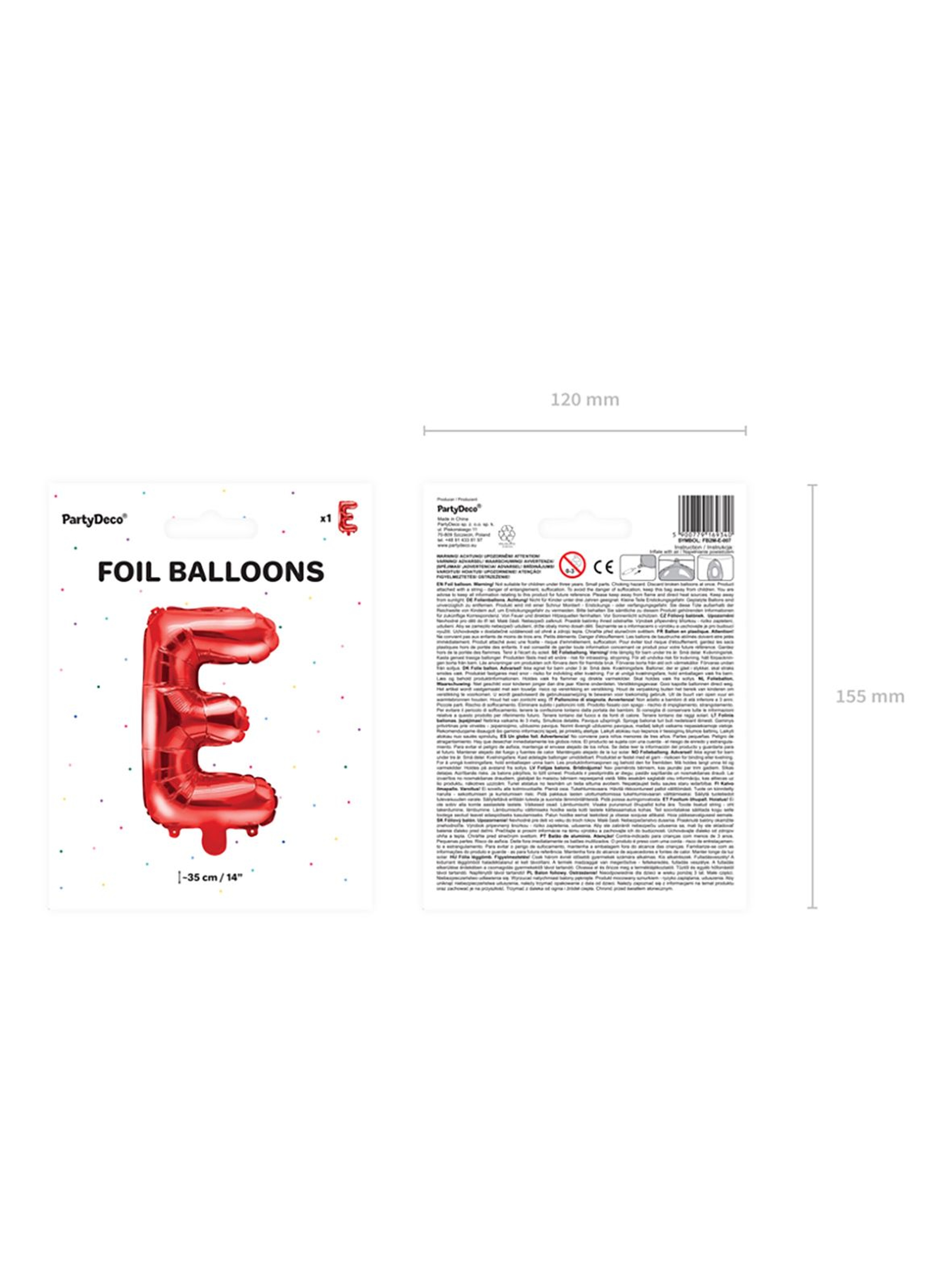 Balon foliowy Litera ''E''  35cm-  czerwony