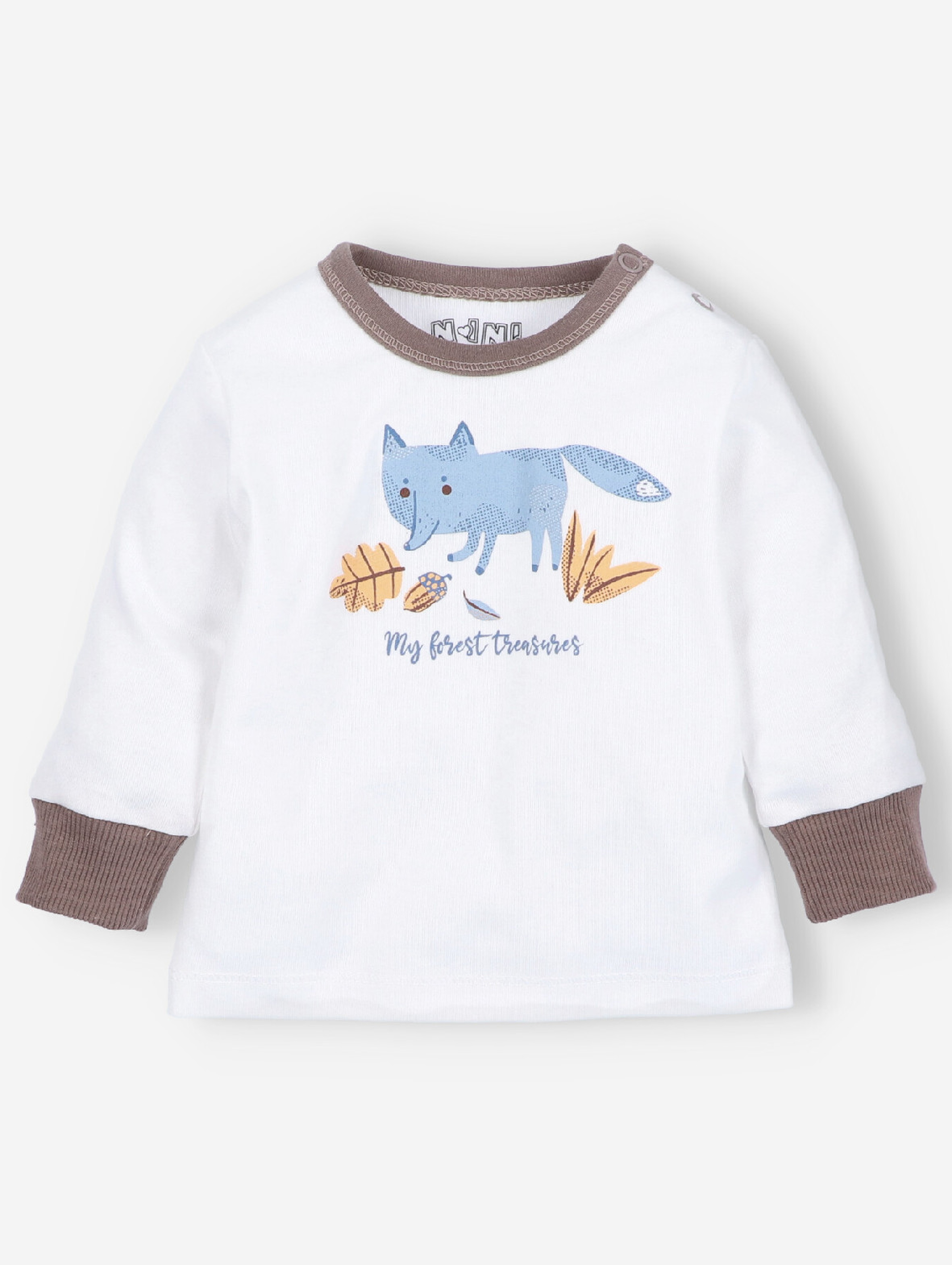 Bluzka niemowlęca ecru z bawełny organicznej dla chłopca z liskiem