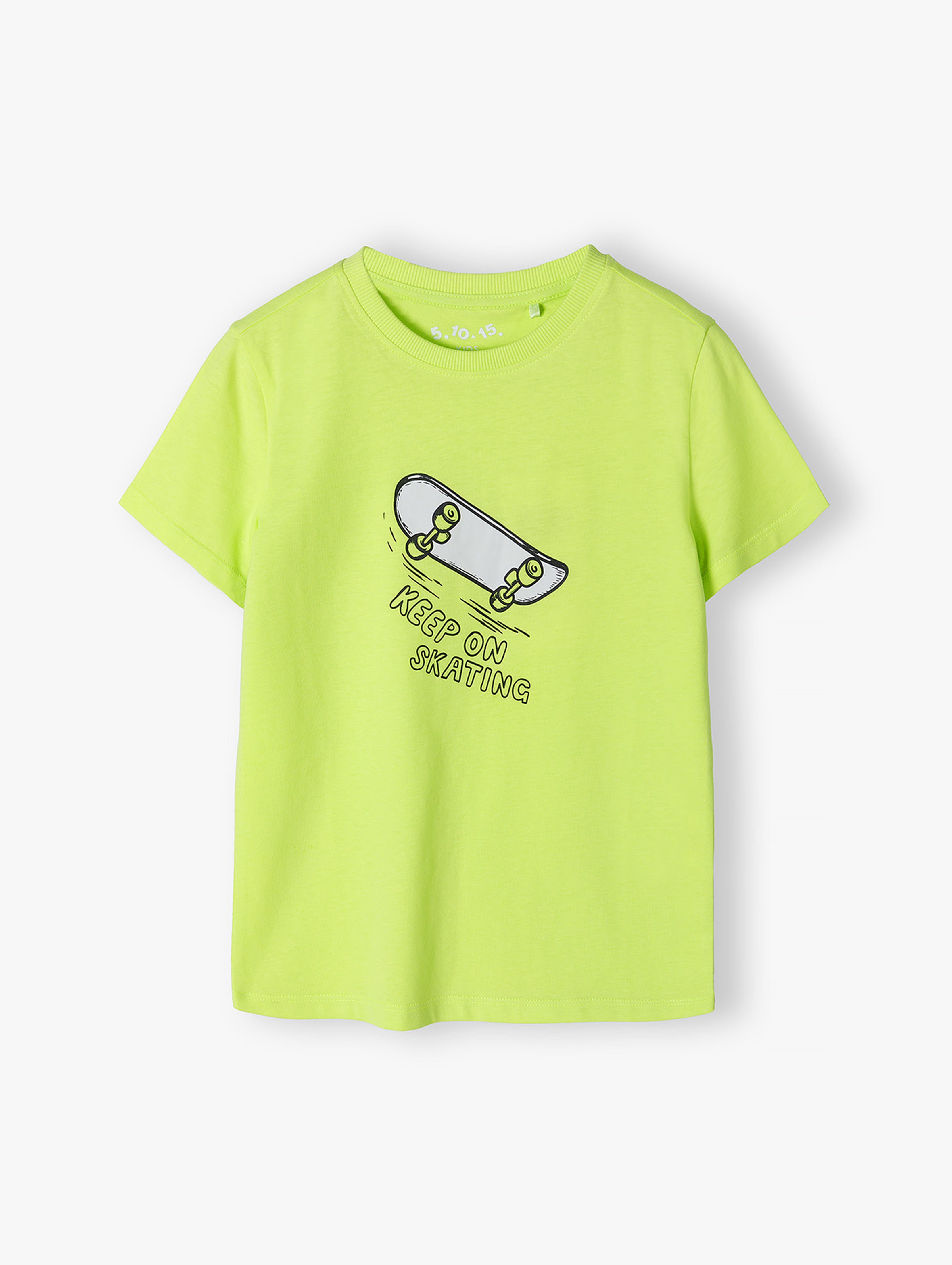 Zielony t-shirt bawełniany dla chłopca z deskorolką