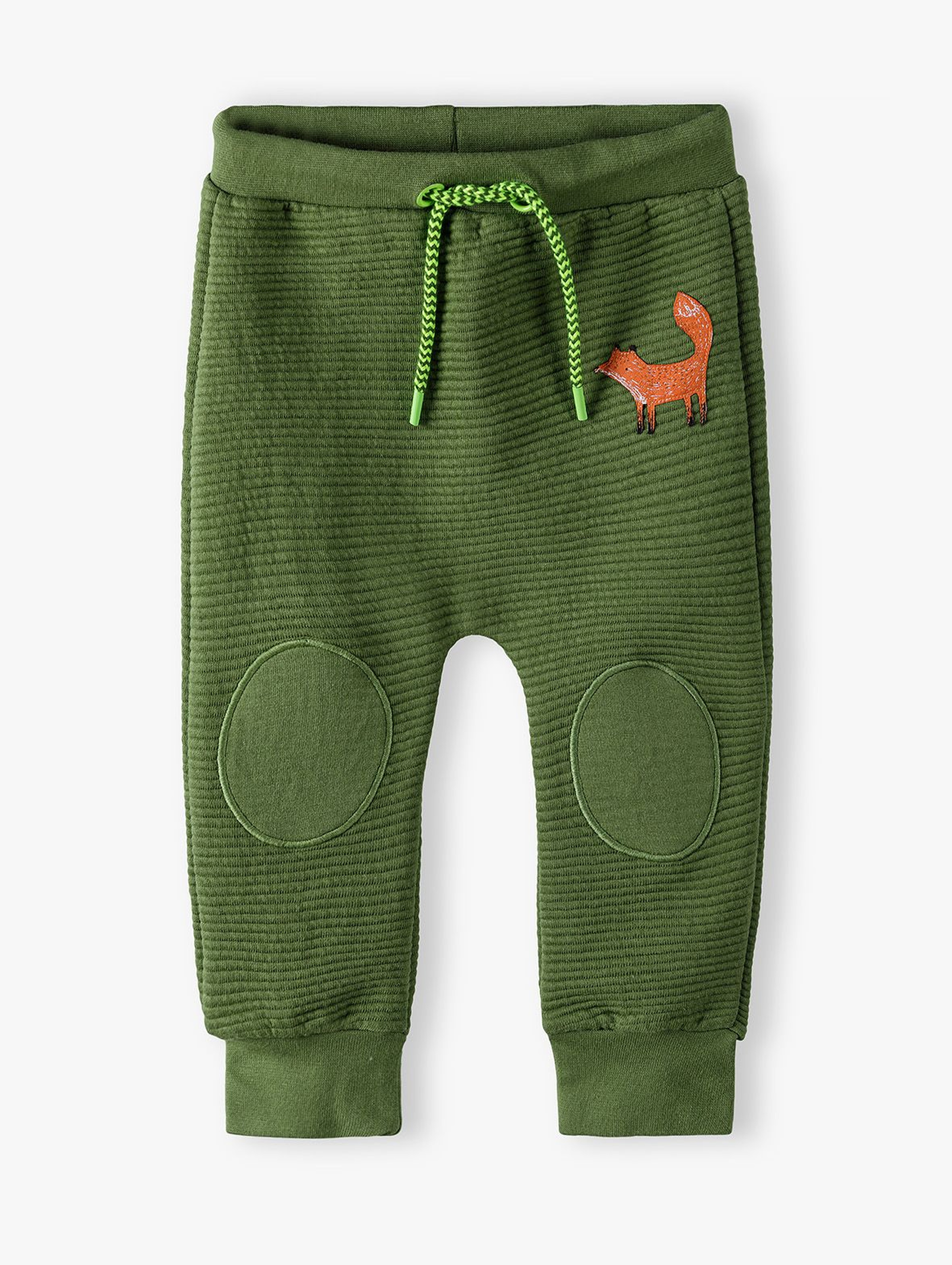 Spodnie dresowe niemowlęce z łatkami na kolanach - zielone