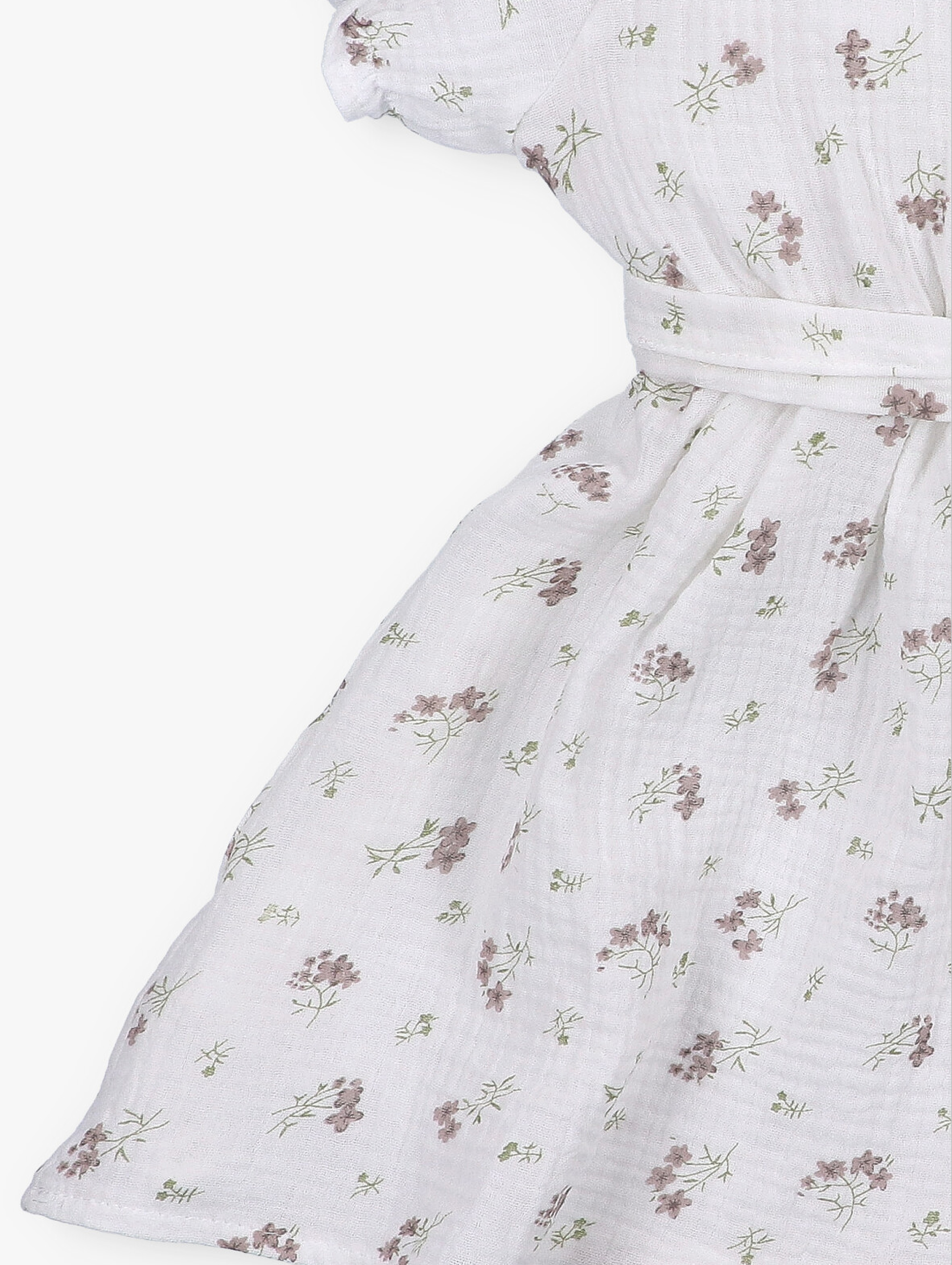 Sukienka muślinowa biała w kwiatki z kołnierzykiem - Pretilo