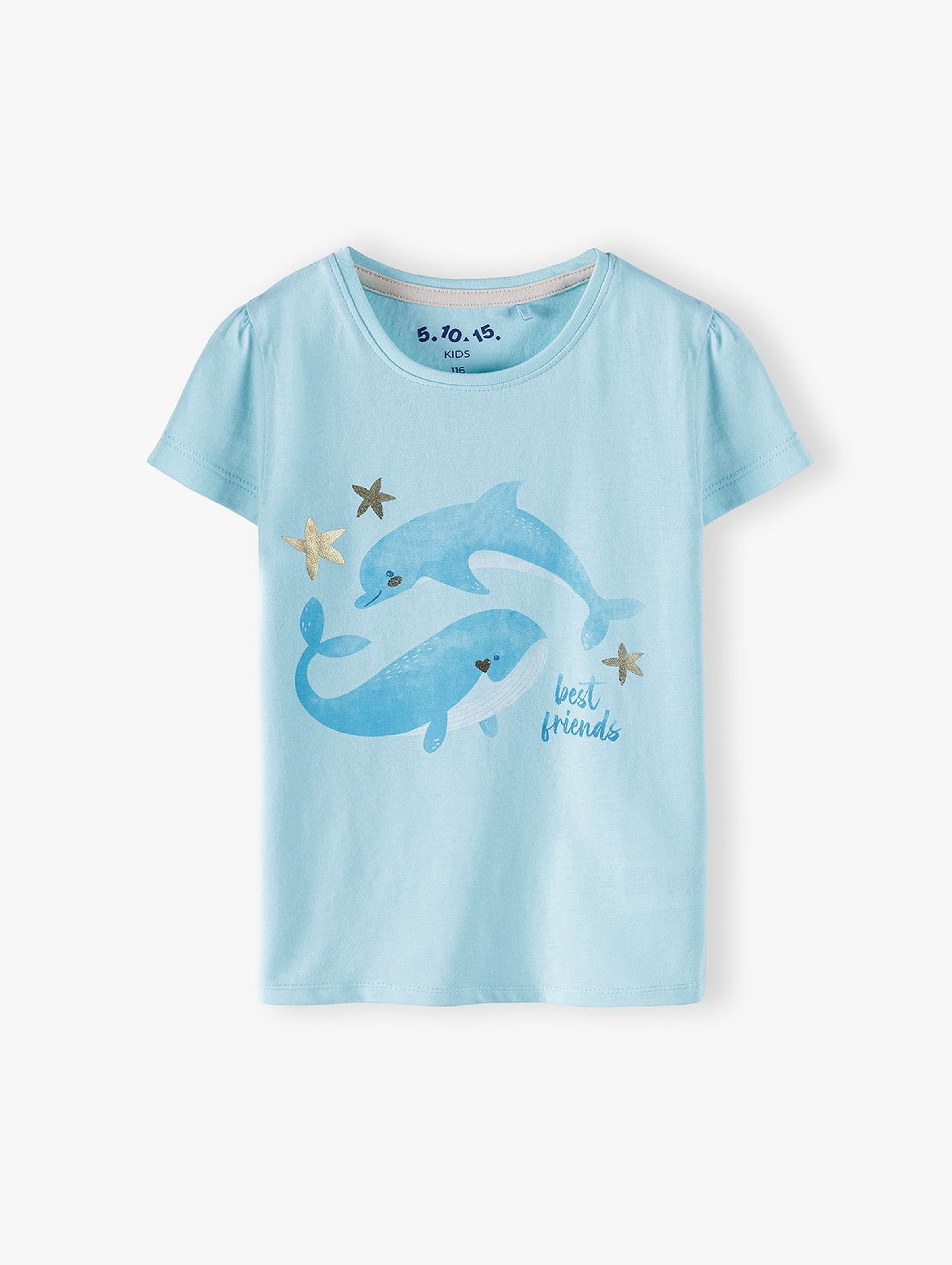 Bluzka dziewczęca z krótkim rękawem-niebieska z delfinami