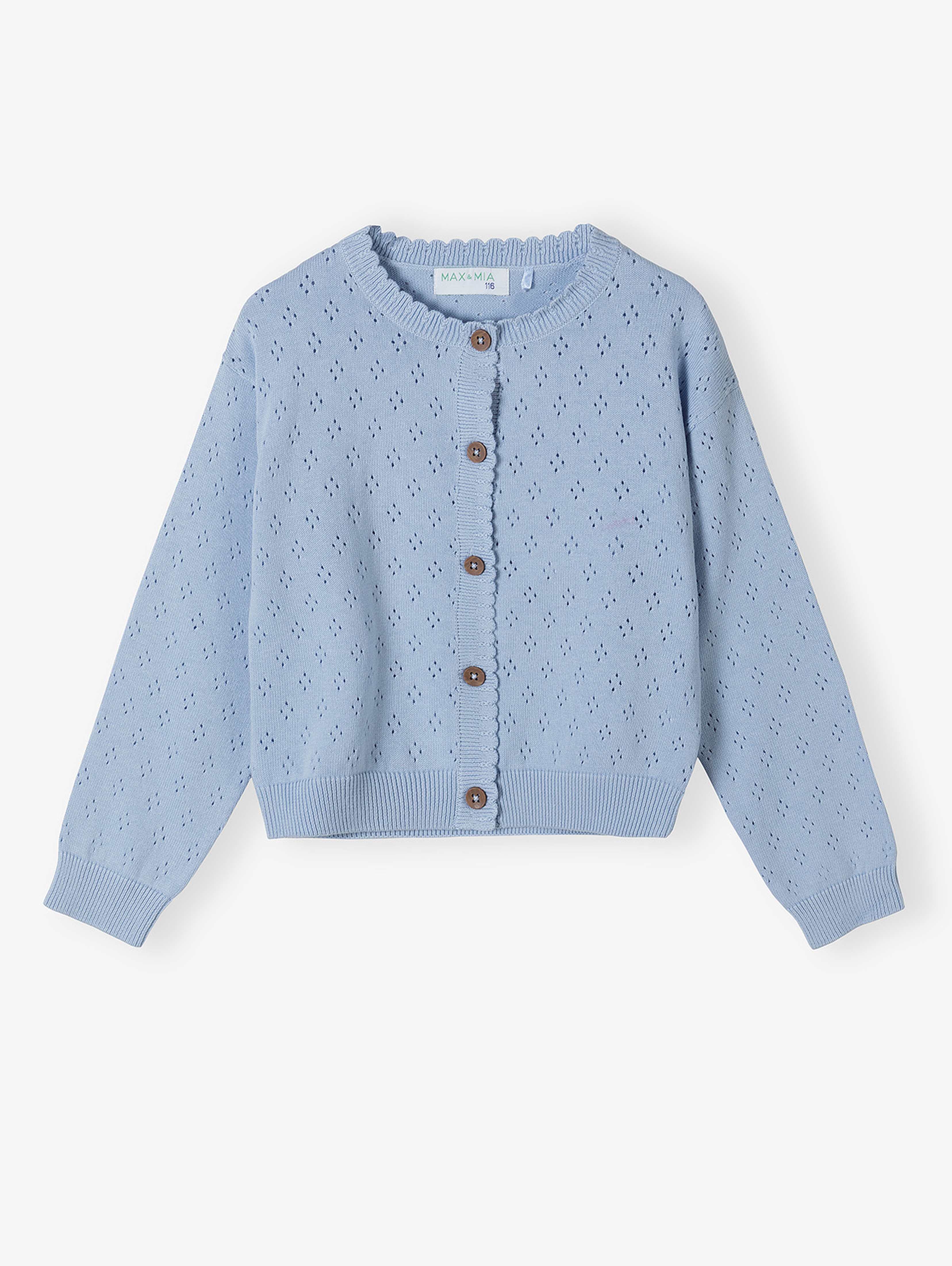 Niebieski ażurowy sweter dla dziewczynki