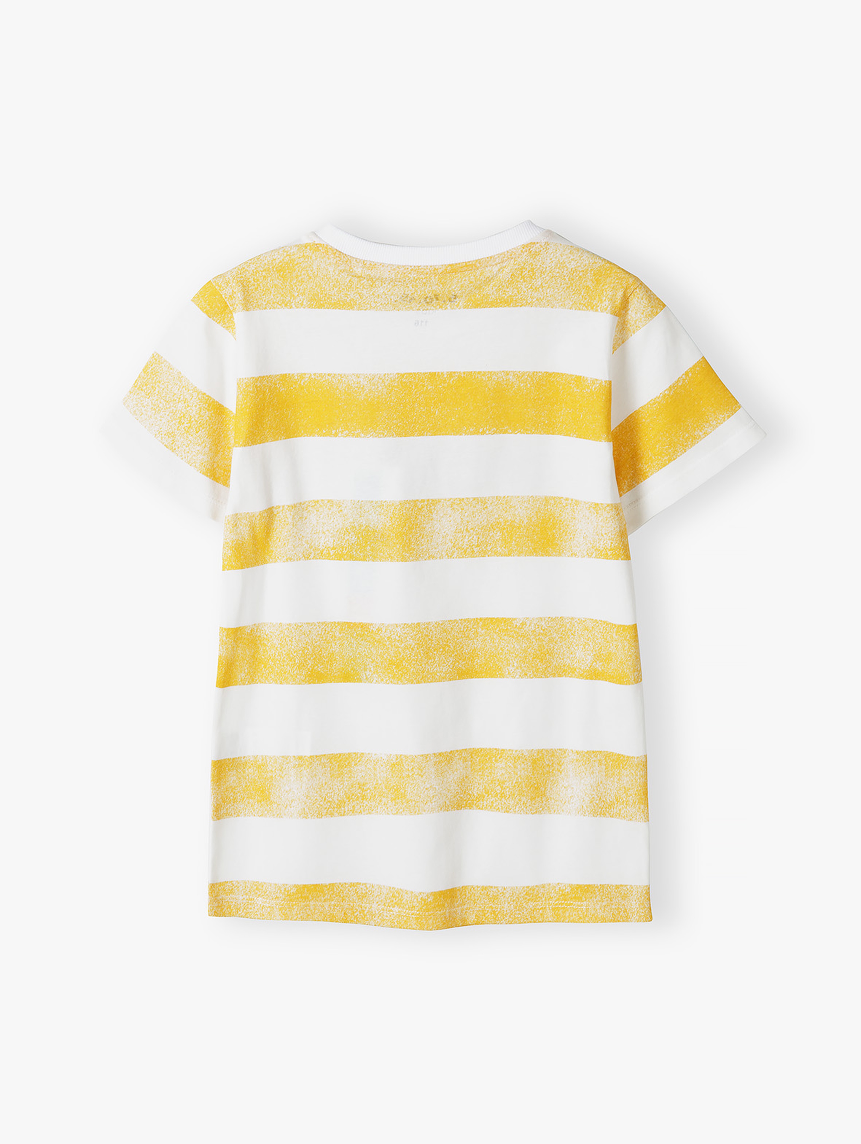 Biały t-shirt dla chłopca bawełniany w zółte paski - Psotnik