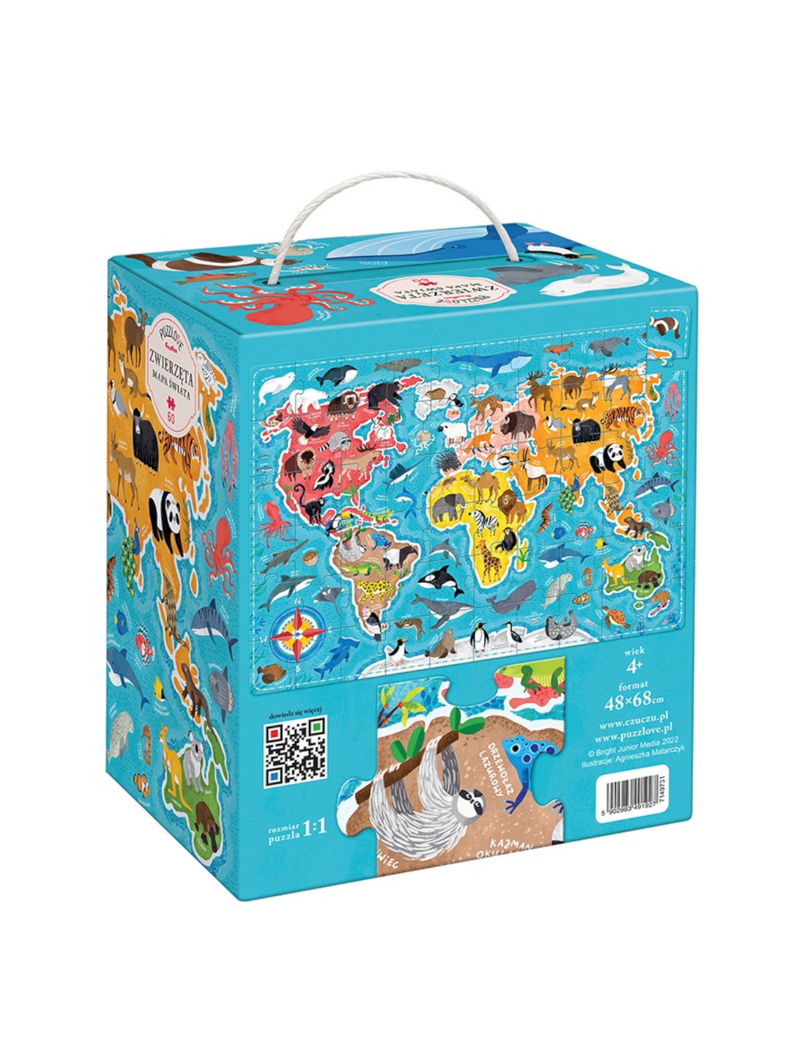 Puzzle 60 elementów Puzzlove - Mapa świata Zwierzęta