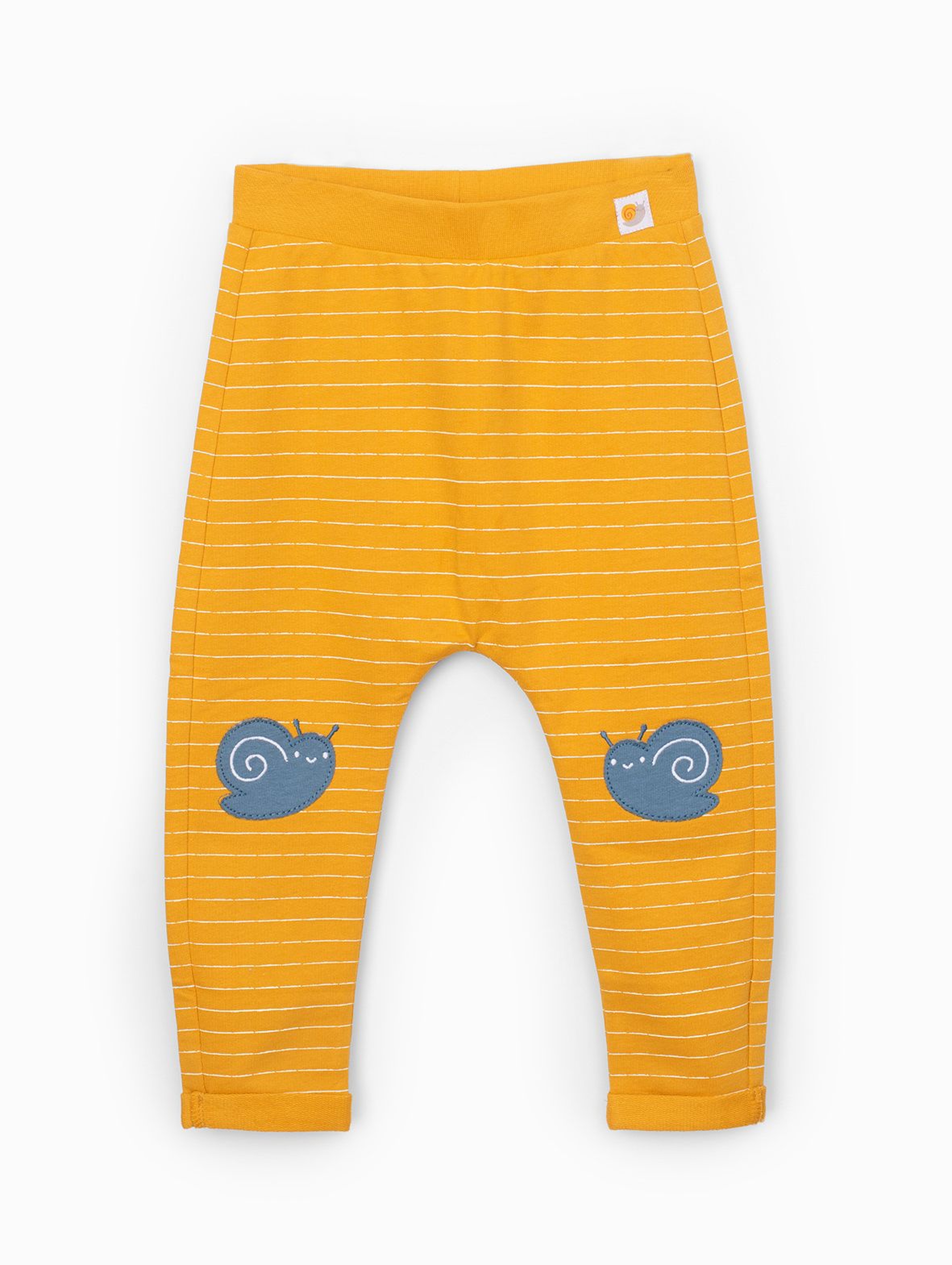 Żółte spodnie dresowe dla niemowlaka - ozdobne łaty