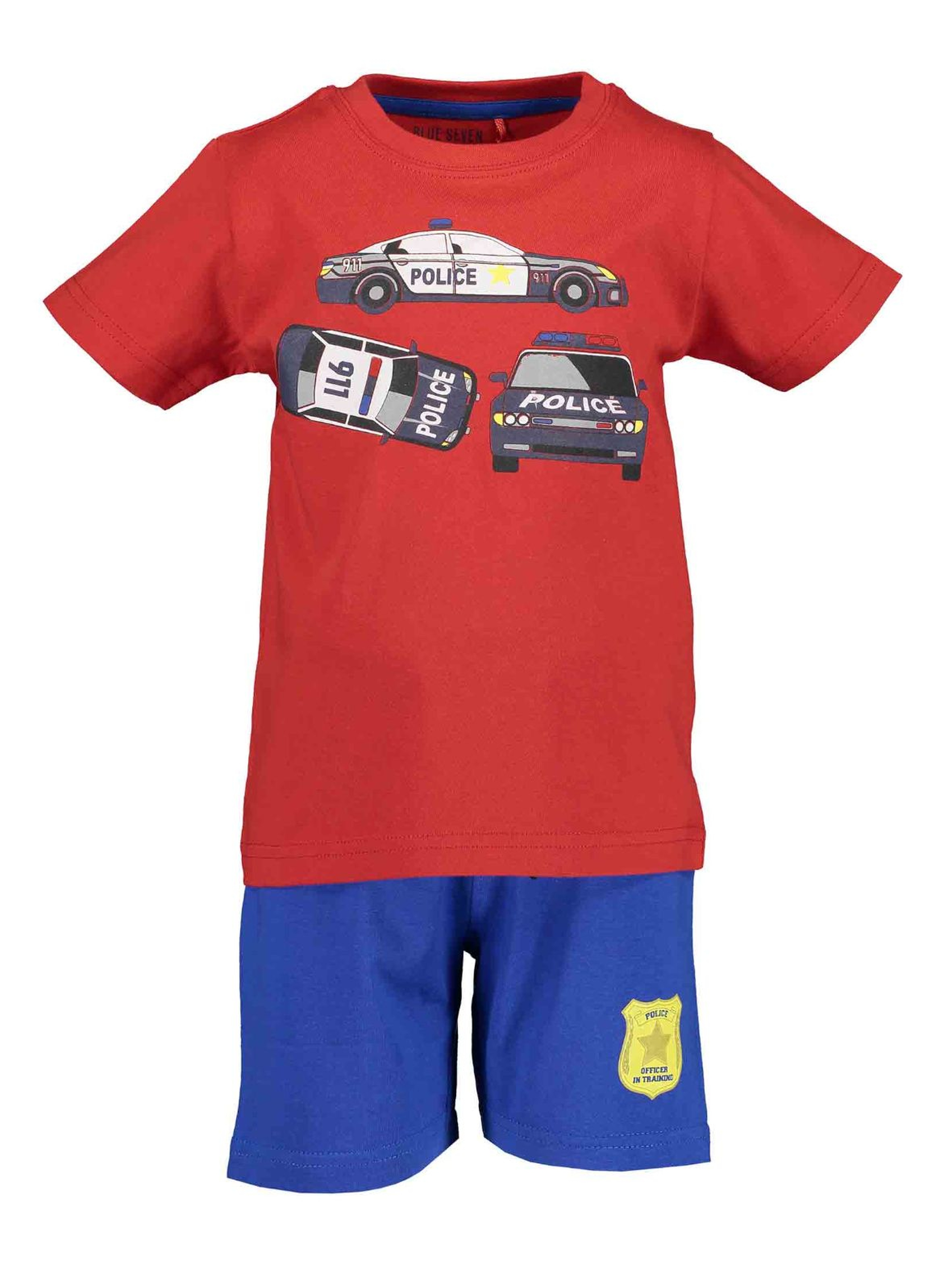 Komplet chłopięcy Police - czerwony t-shirt i niebieskie spodenki