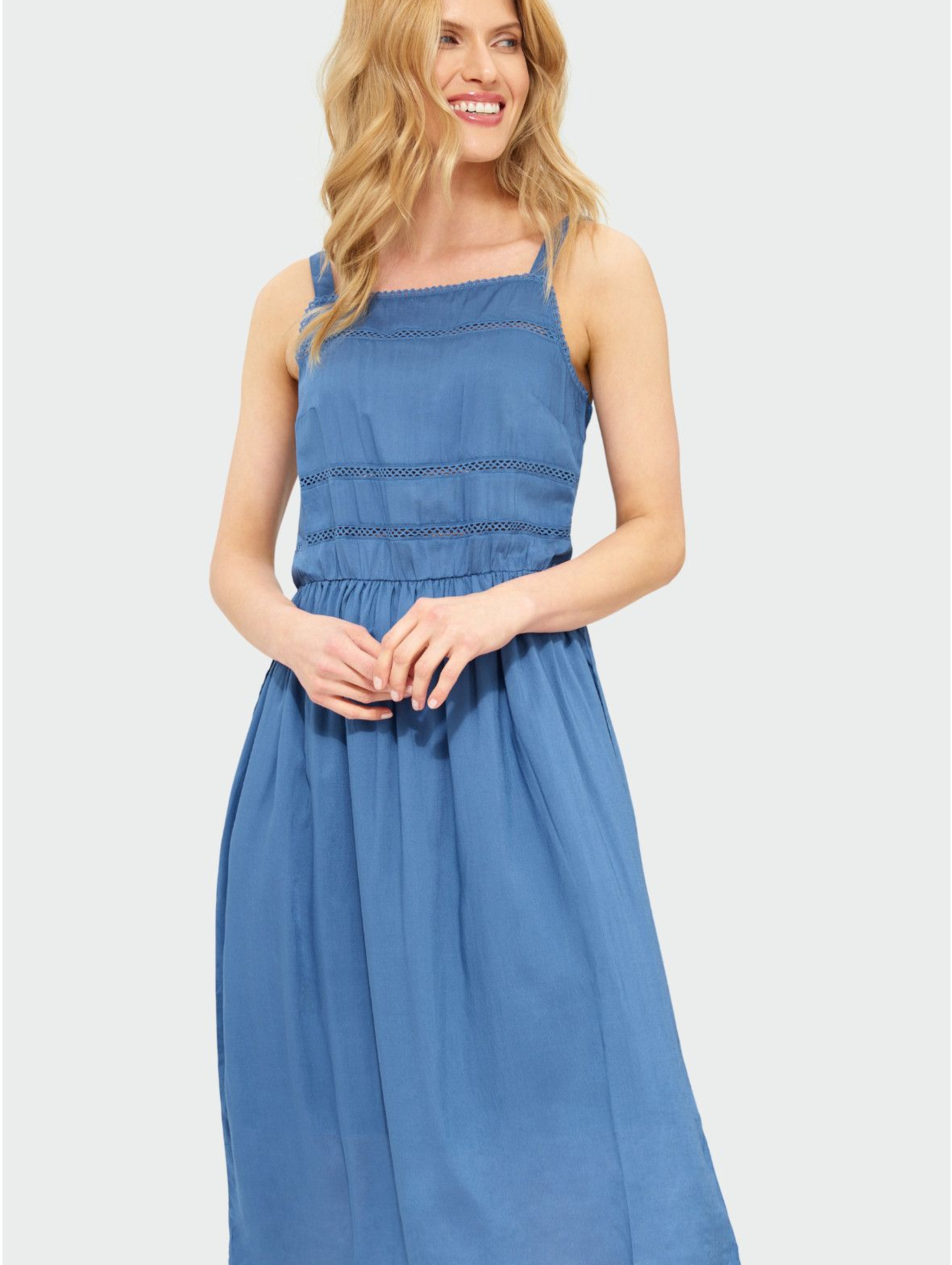 Niebieska sukienka damska na cienkie ramiączkach