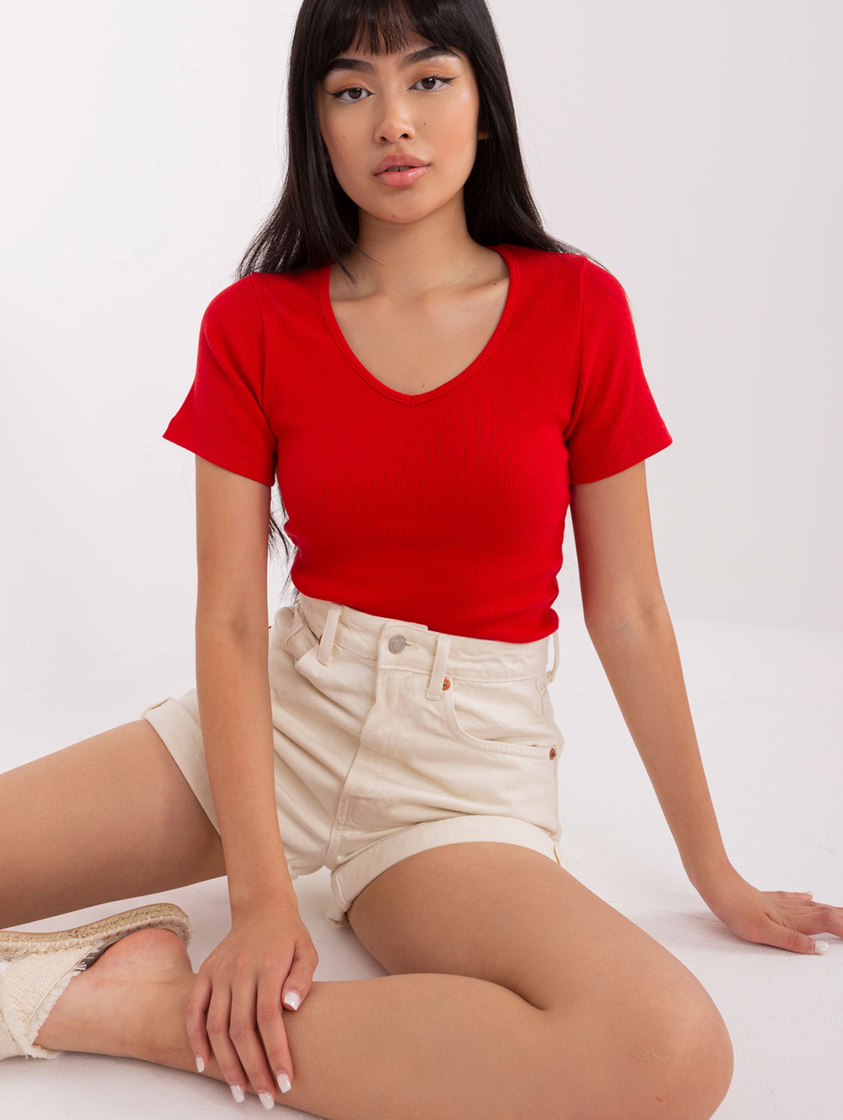 Czerwona bluzka damska basic z krótkim rękawem