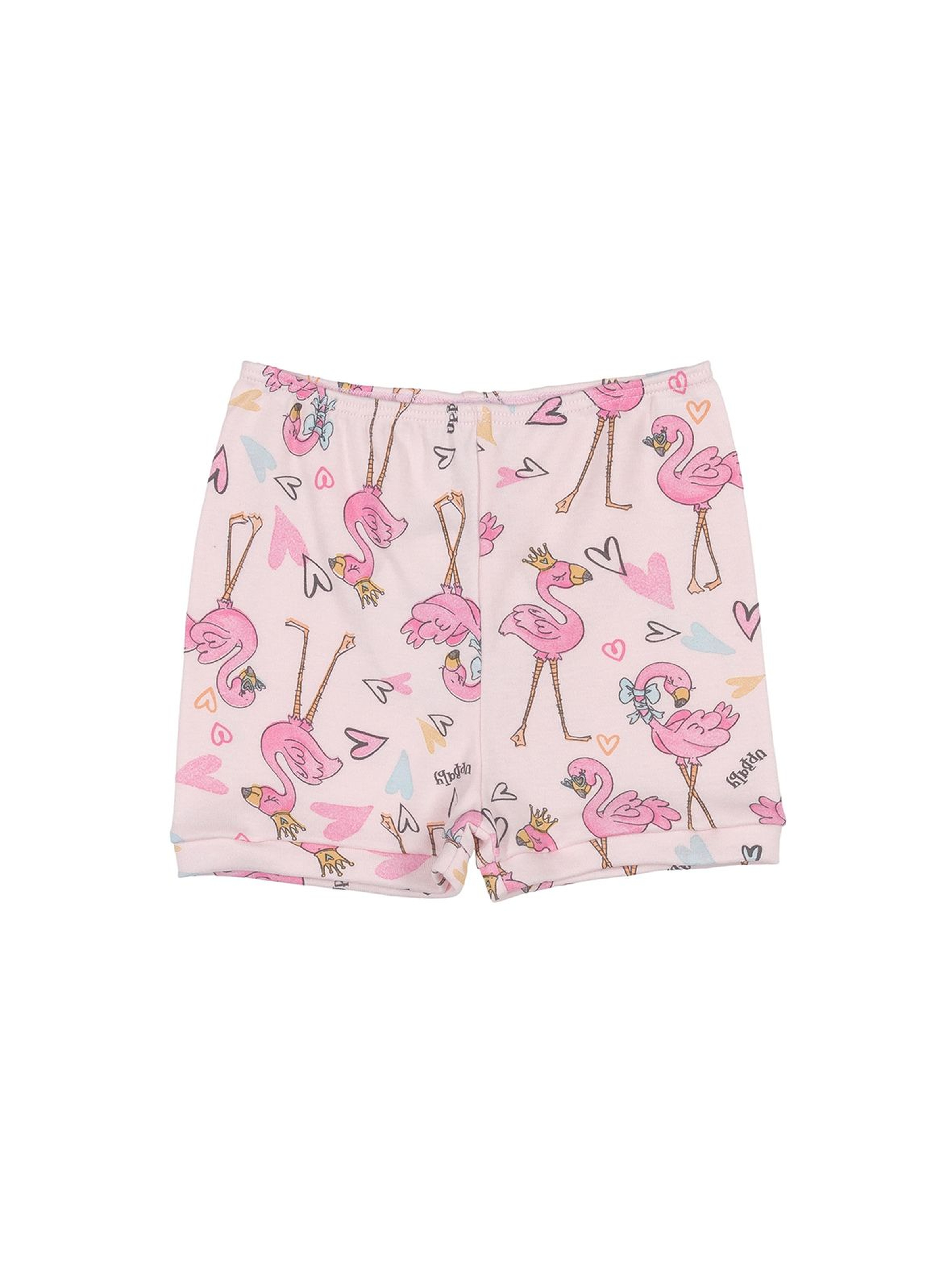 Bawełniane szorty dziewczęce we flamingi - różowe