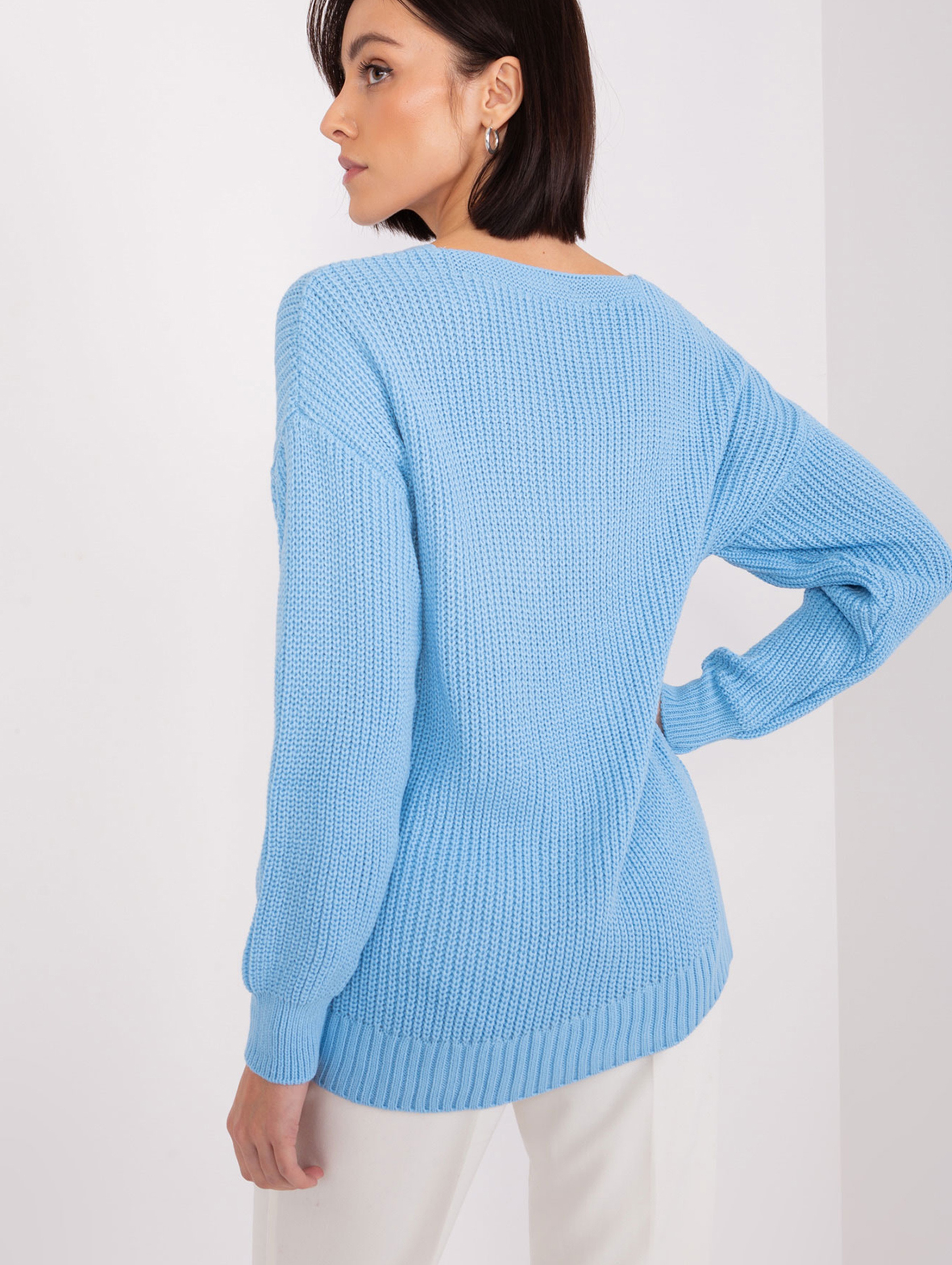 Damski sweter ze ściągaczami jasny niebieski