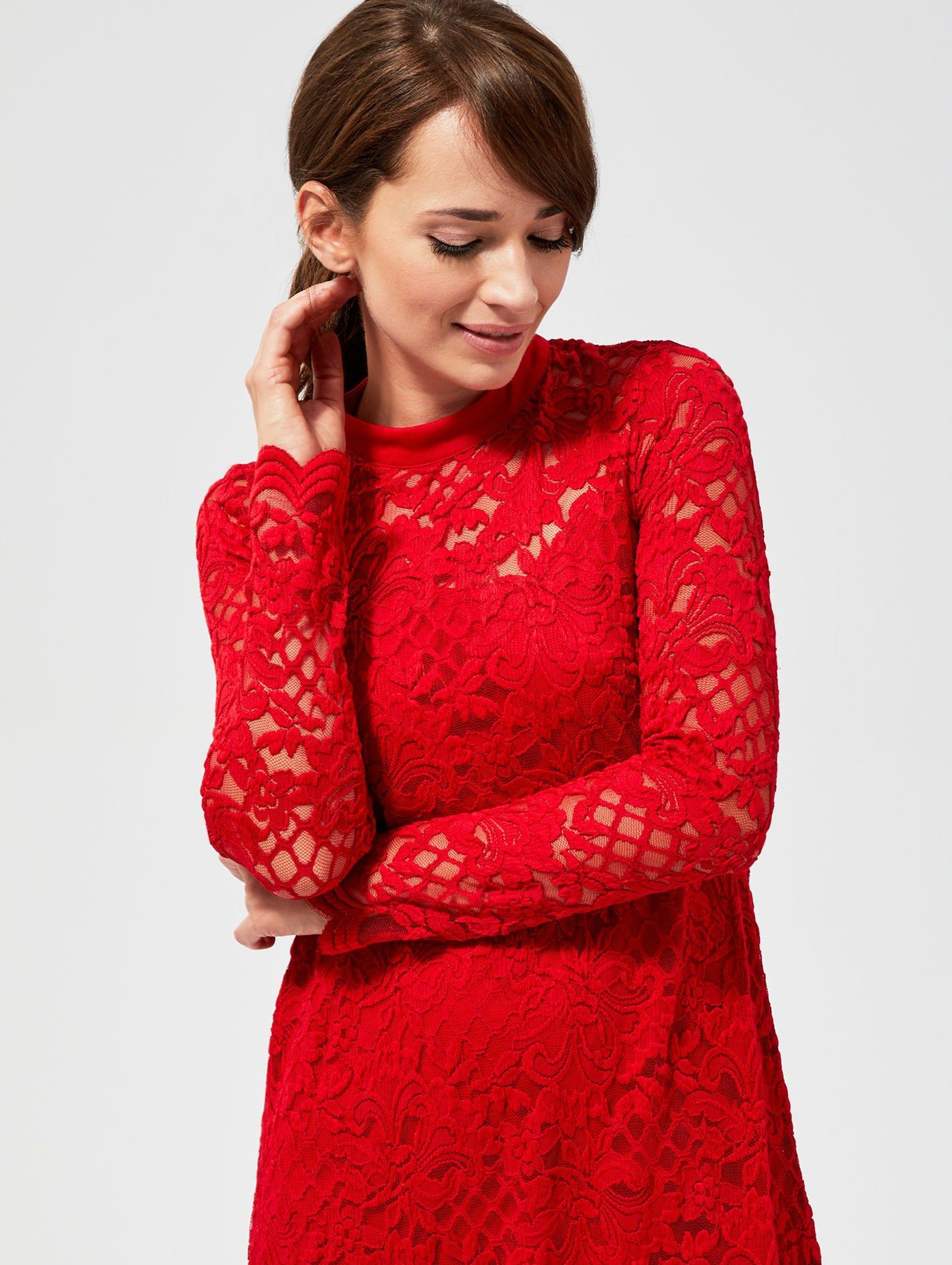 Czerwona sukienka damska- koronkowa