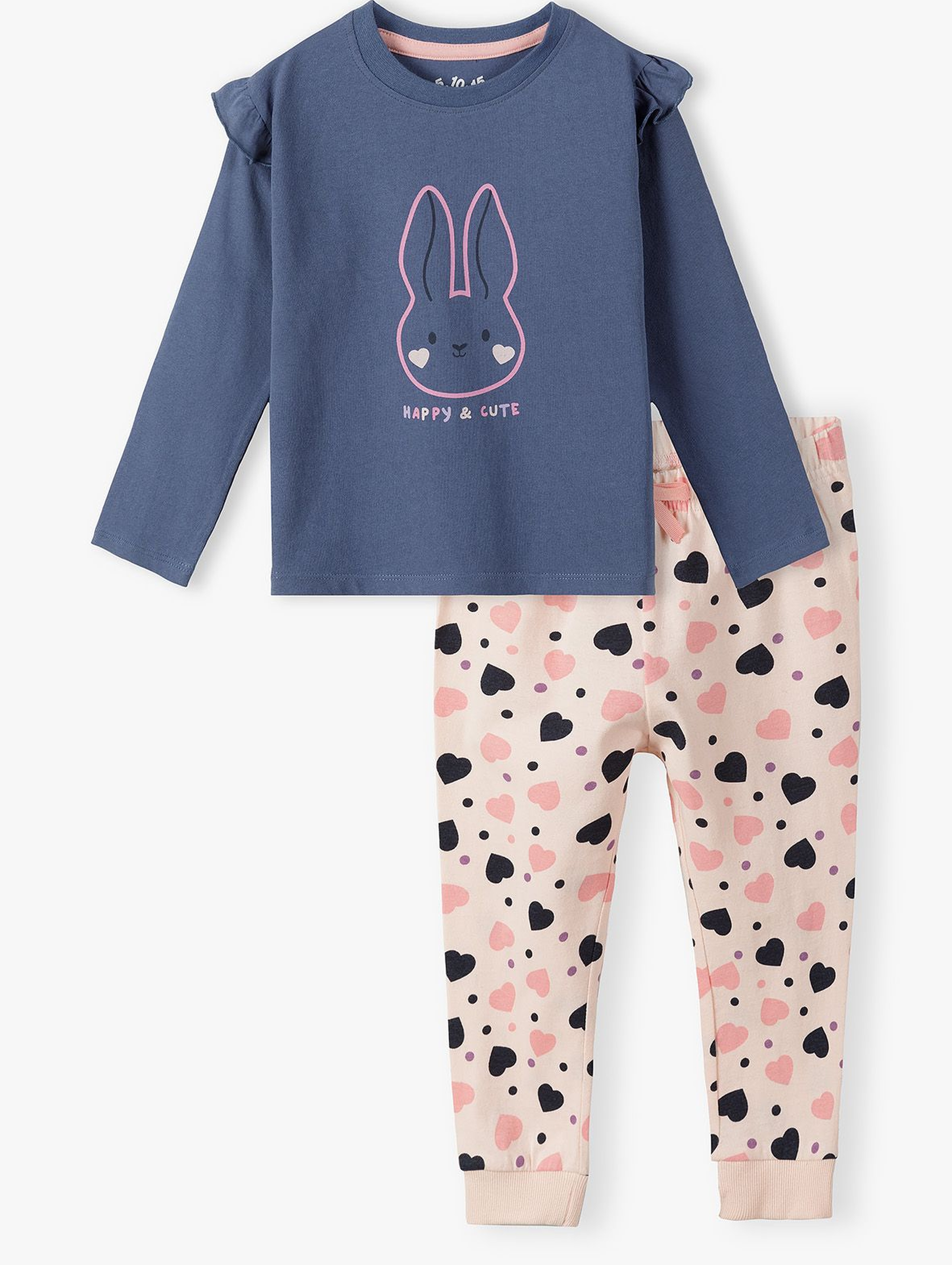 Dwuczęściowa piżama dla dziewczynki - bluzka z długim rękawem + długie spodnie w króliczki - kolorowa