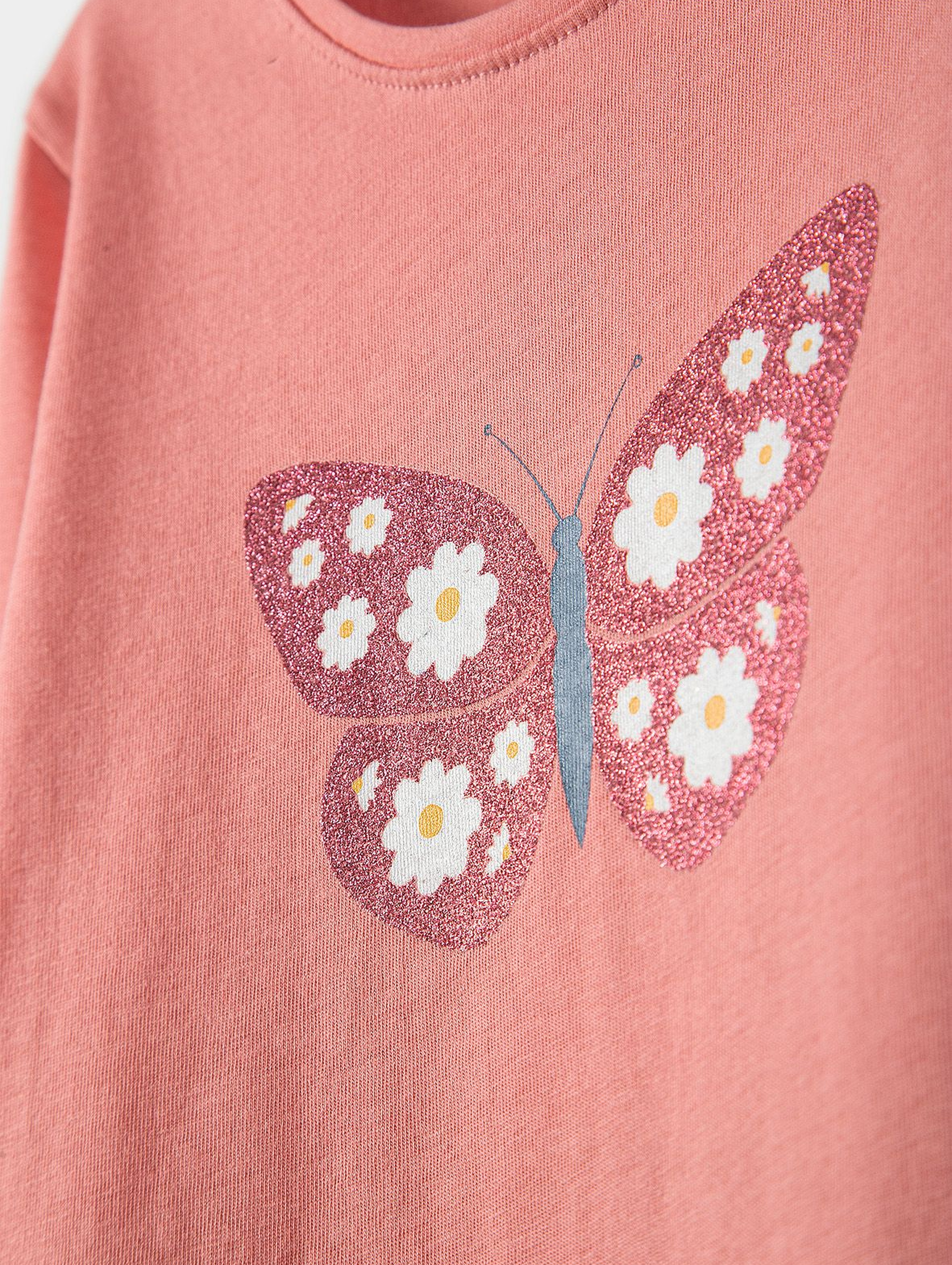Bawełniana bluzka dziewczęca - różowa z motylkiem