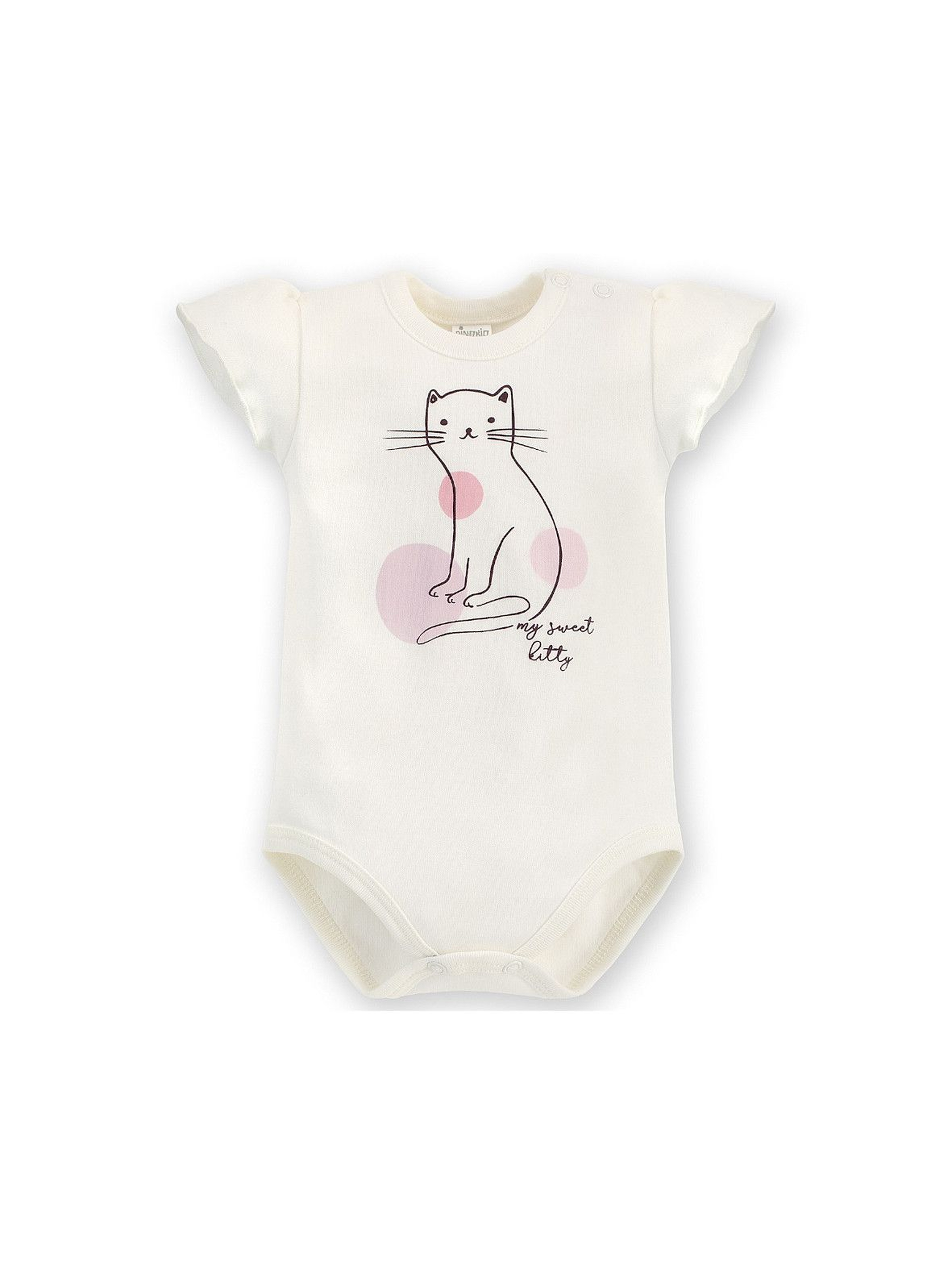 Bawełniane body niemowlęce z krótkim rękawem w kolorze ecru z kotem
