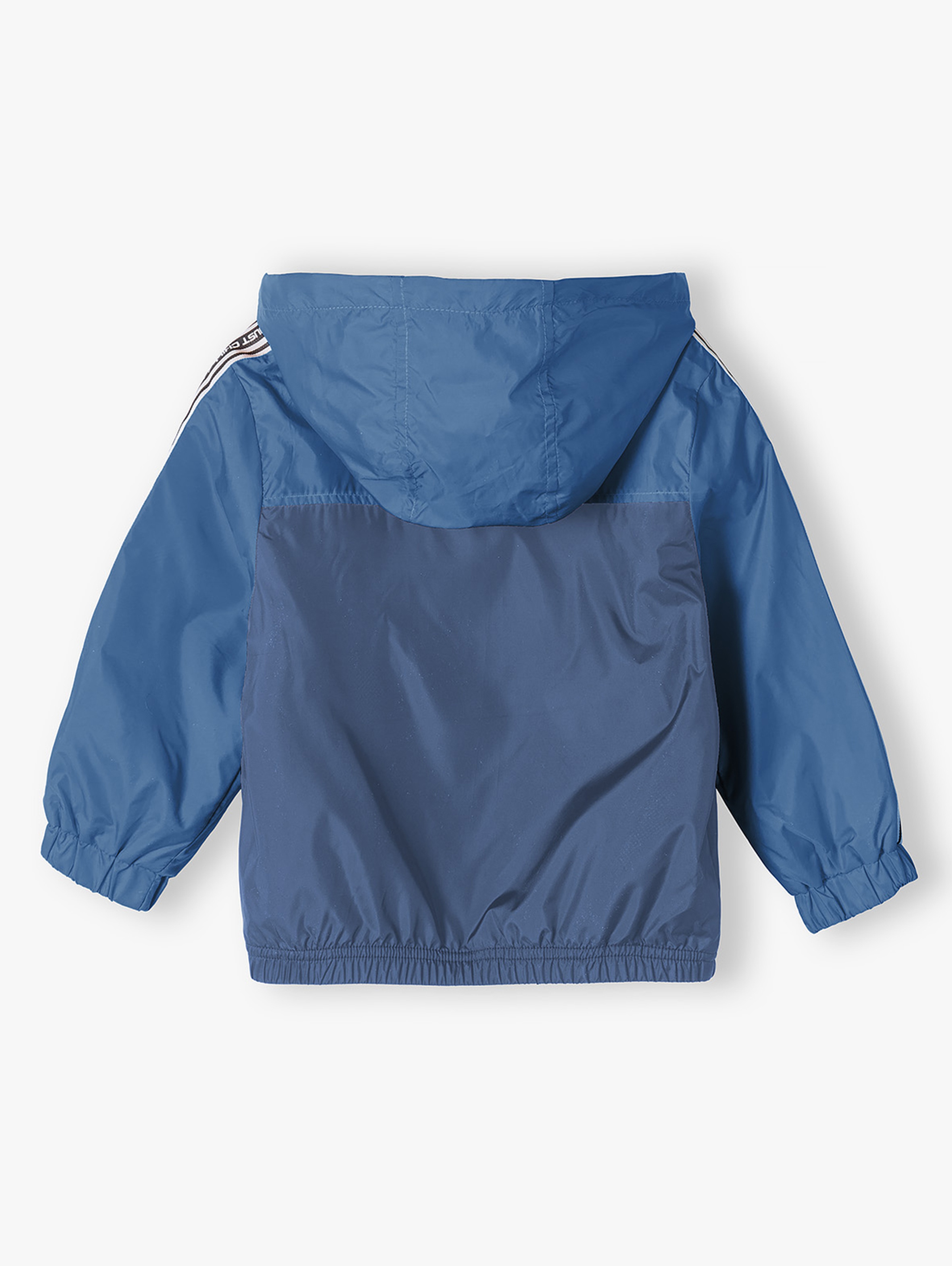 Niebieska kurtka typu wiatrówka dla niemowlaka z kapturem