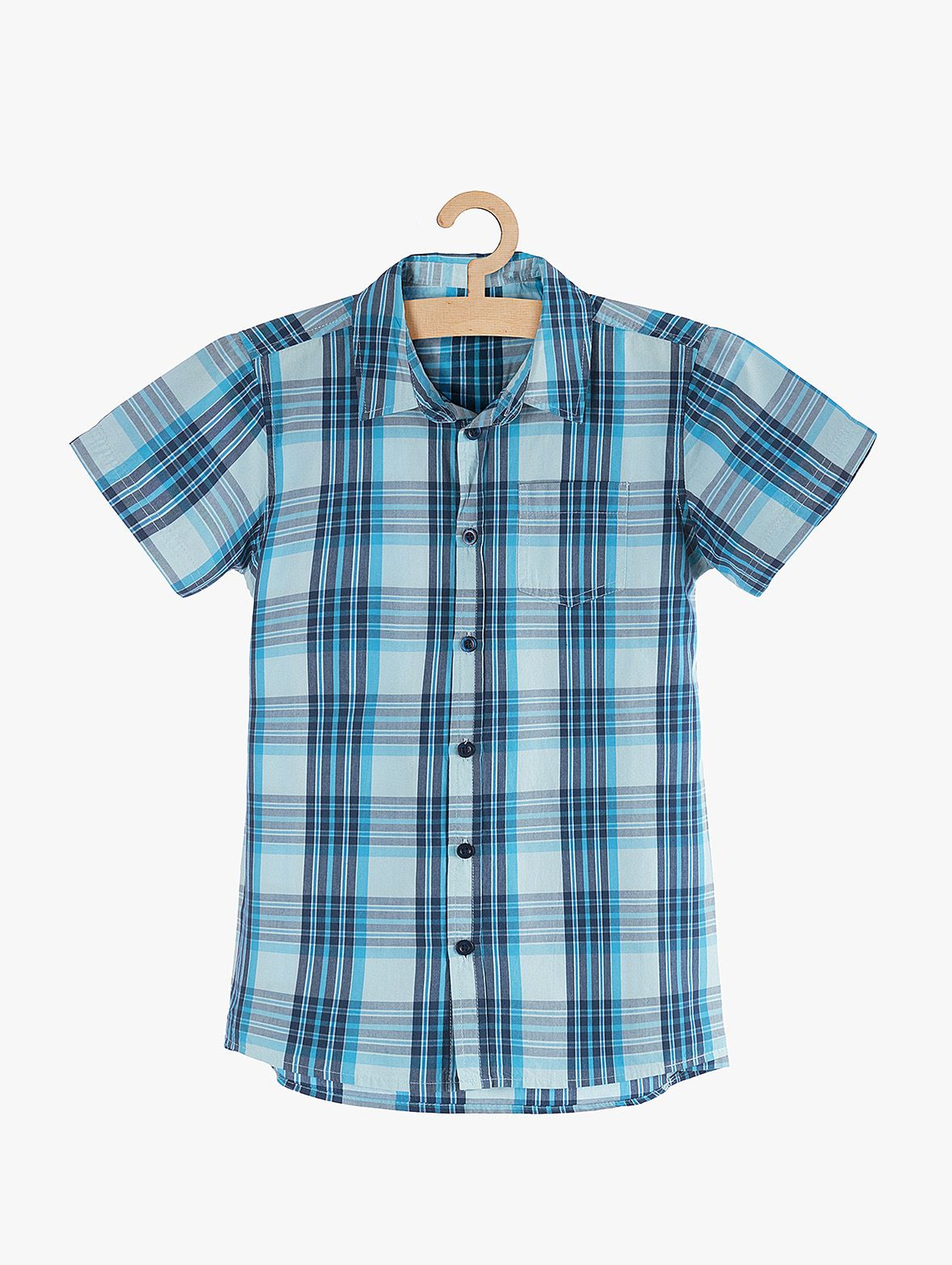 Koszula chłopięca rozpinana w niebieską kratę
