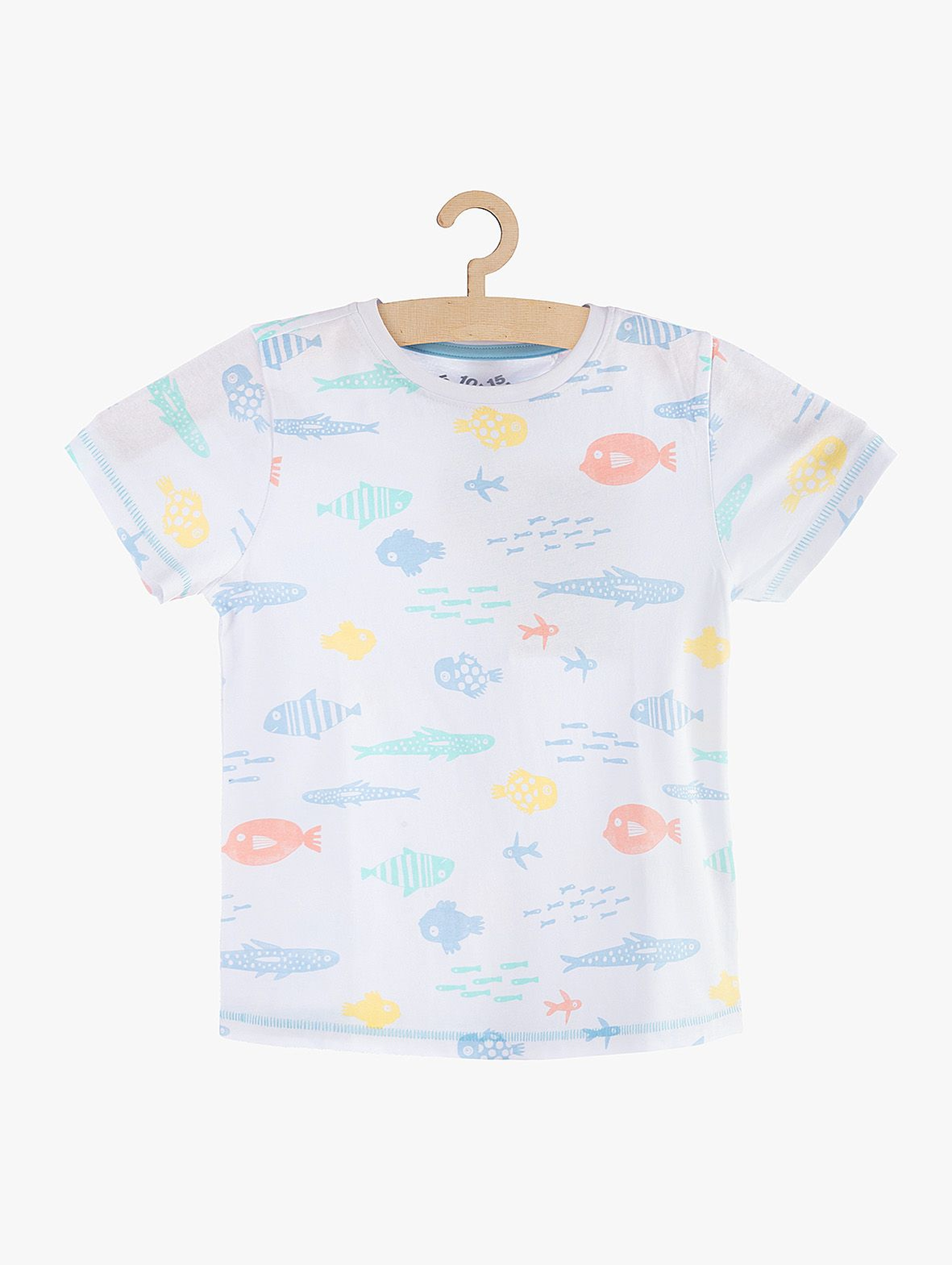 T-shirt chłopięcy biały w rybki