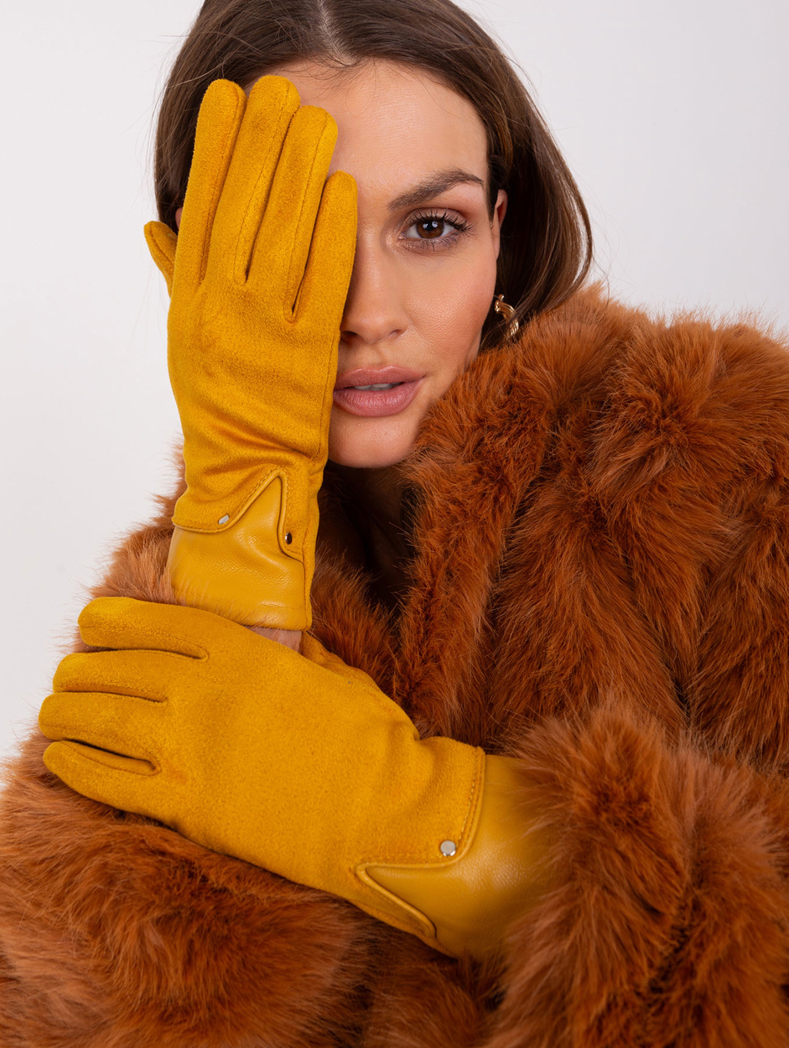 Dotykowe rękawiczki damskie ciemny żółty