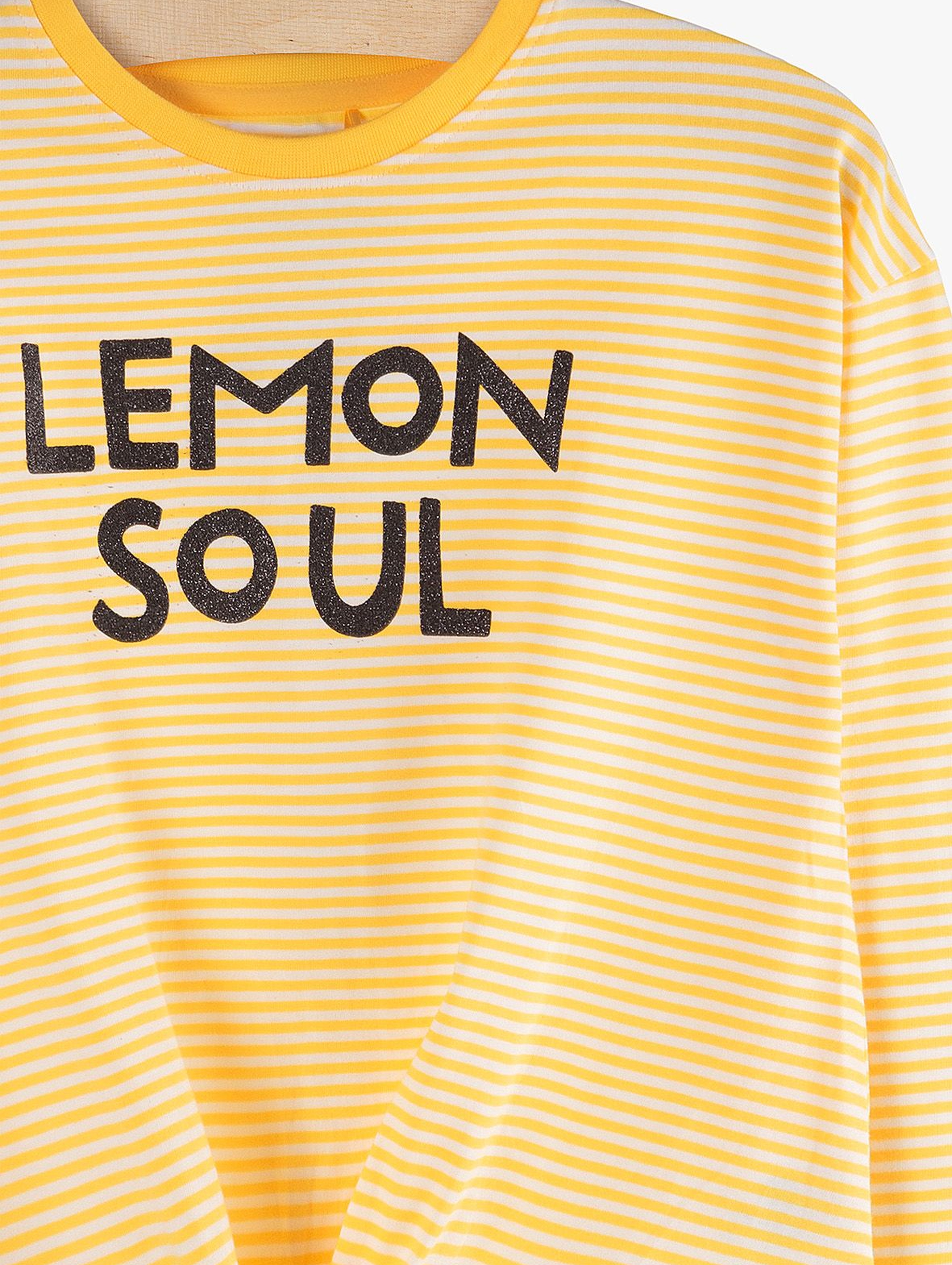 Bluzka dziewczęca żółta z wiązaniem i napisem -Lemon Soul