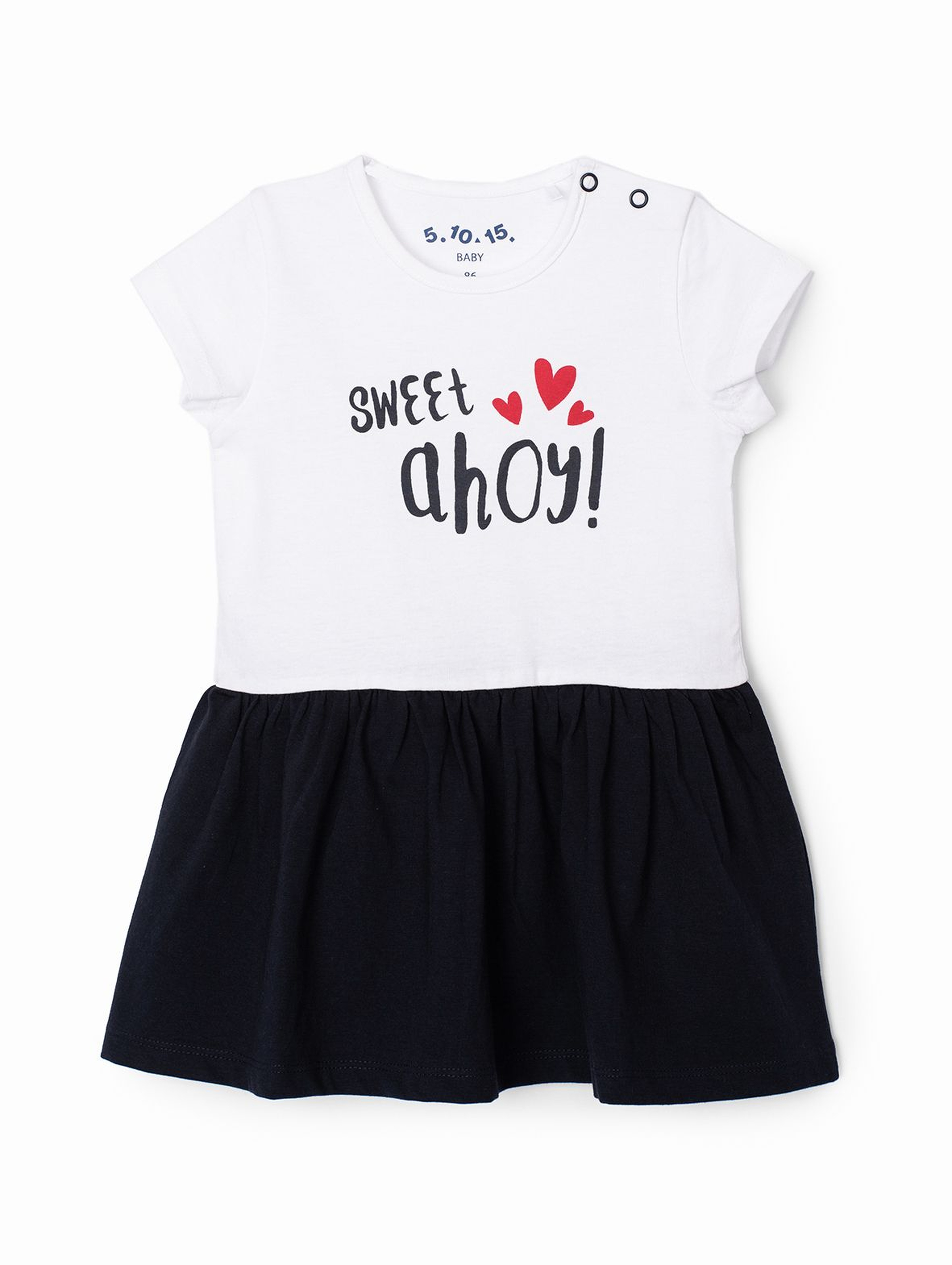 Sukienka niemowlęca z napisem Sweet Ahoy- biało - granatowa
