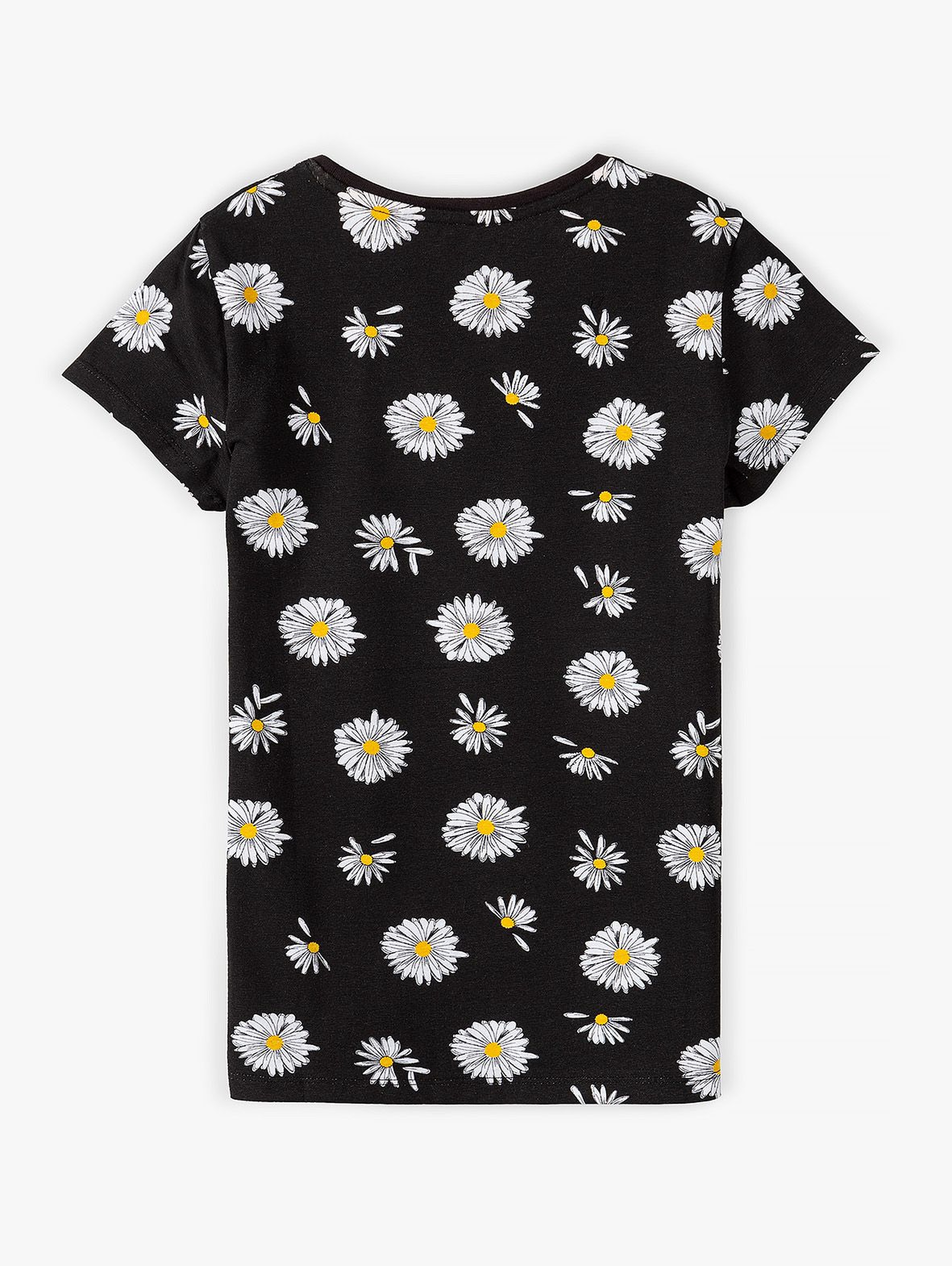 T-shirt dziewczęcy w kwiatki - czarny