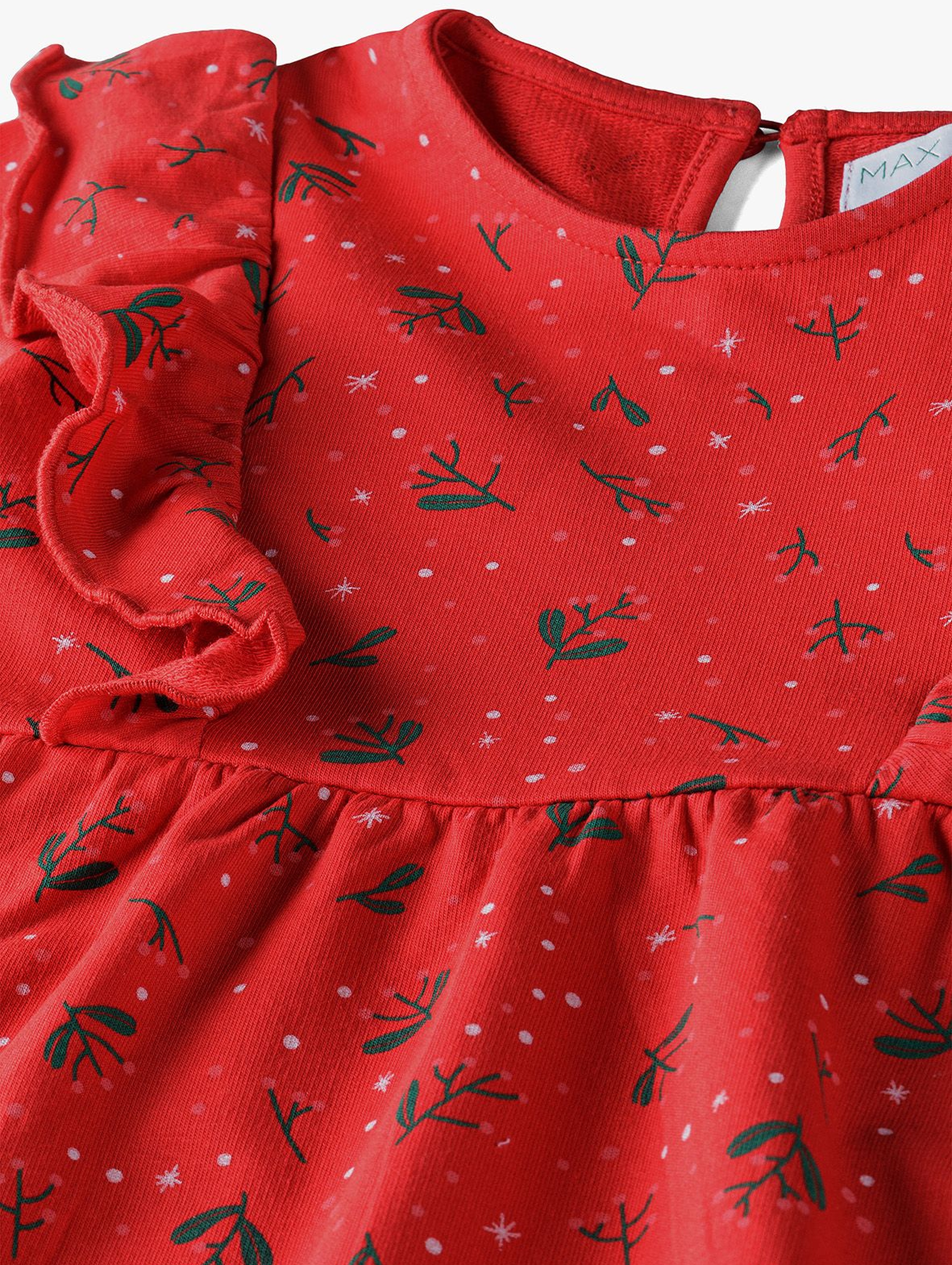 Czerwona sukienka  dzianinowe z motywem świątecznym