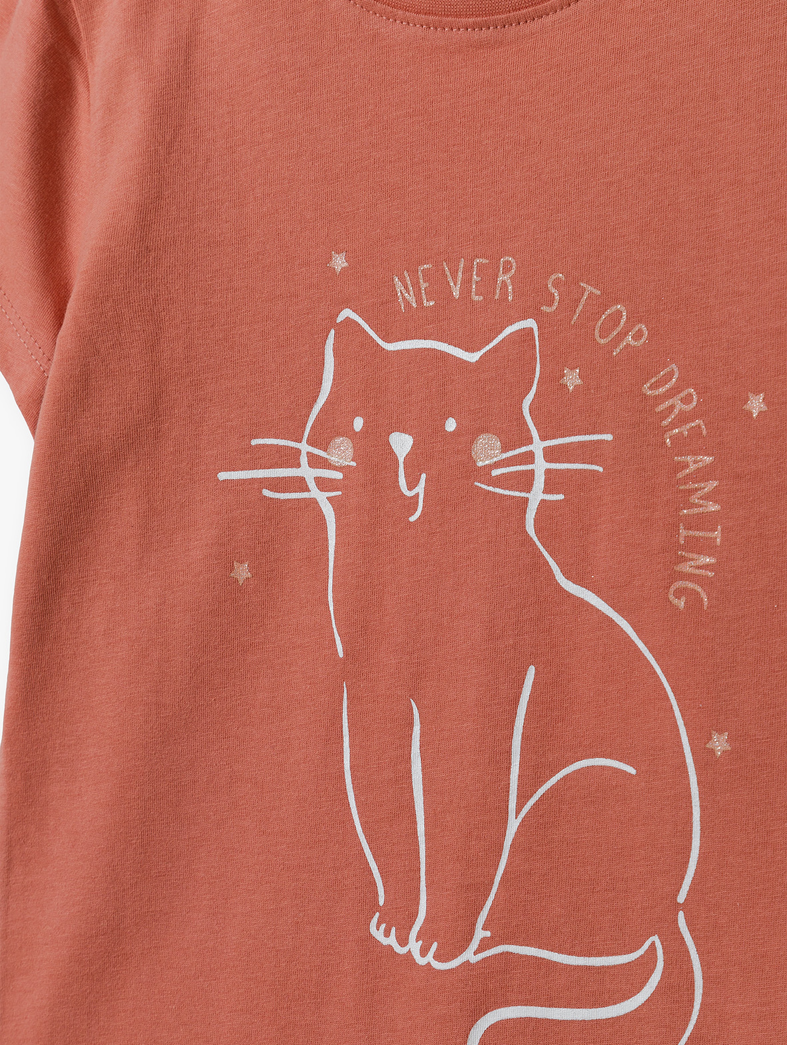 T-shirt bawełniany dla dziewczynki z nadrukiem kota