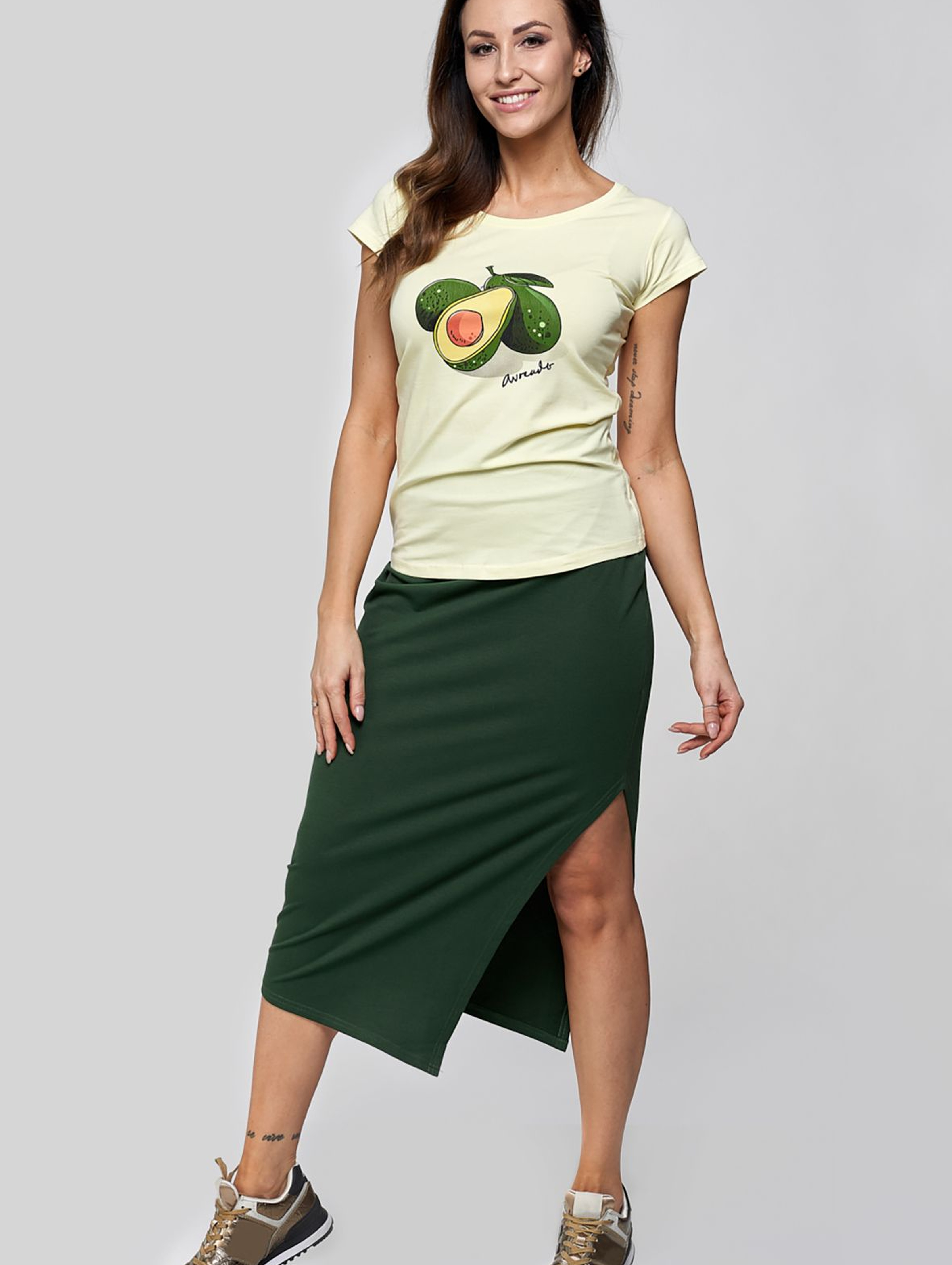 Spódnica damska dzianinowa maxi z rozcięciem zielona