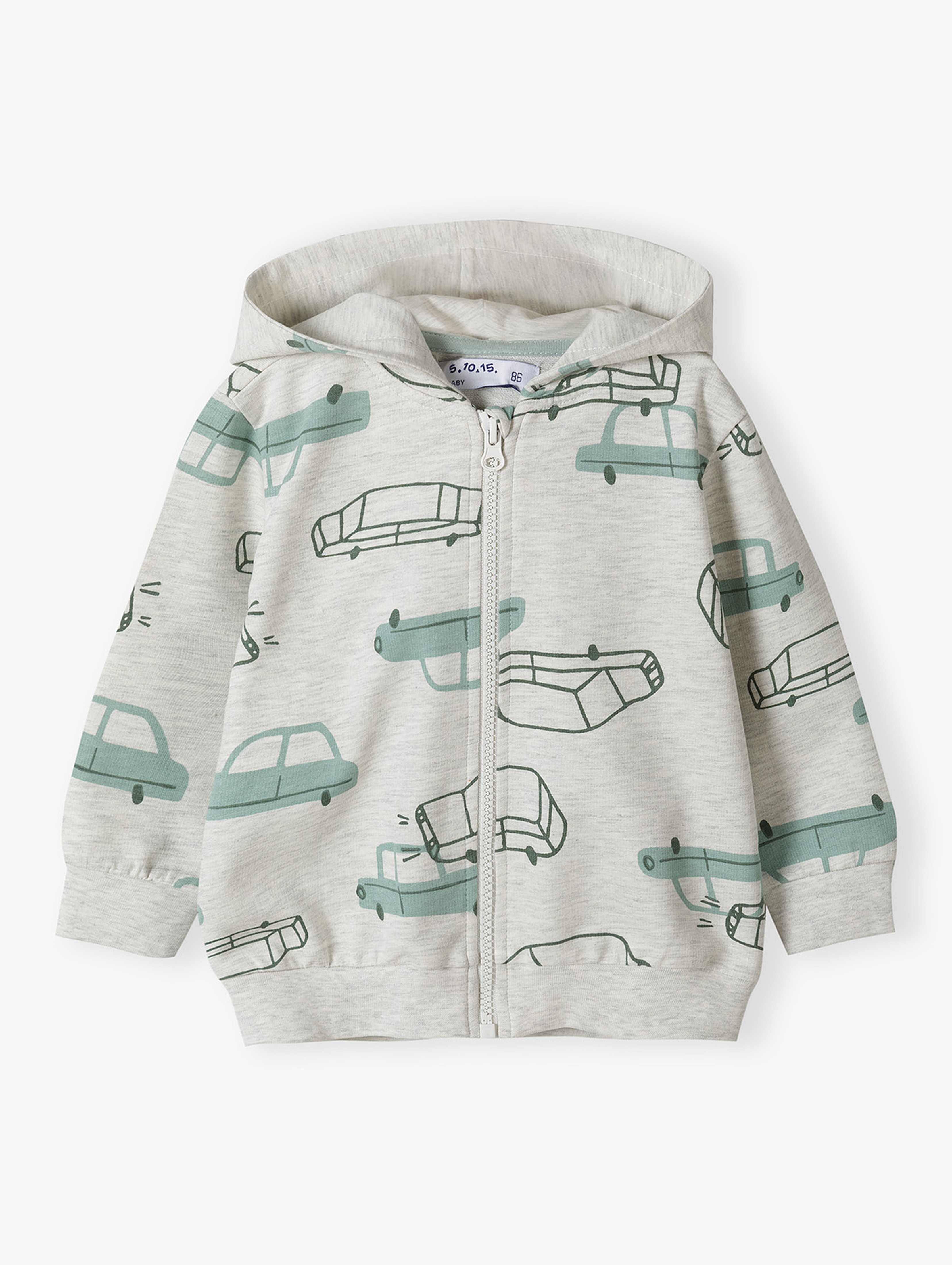 Szara bluza niemowlęca w samochodziki - rozpinana z kapturem